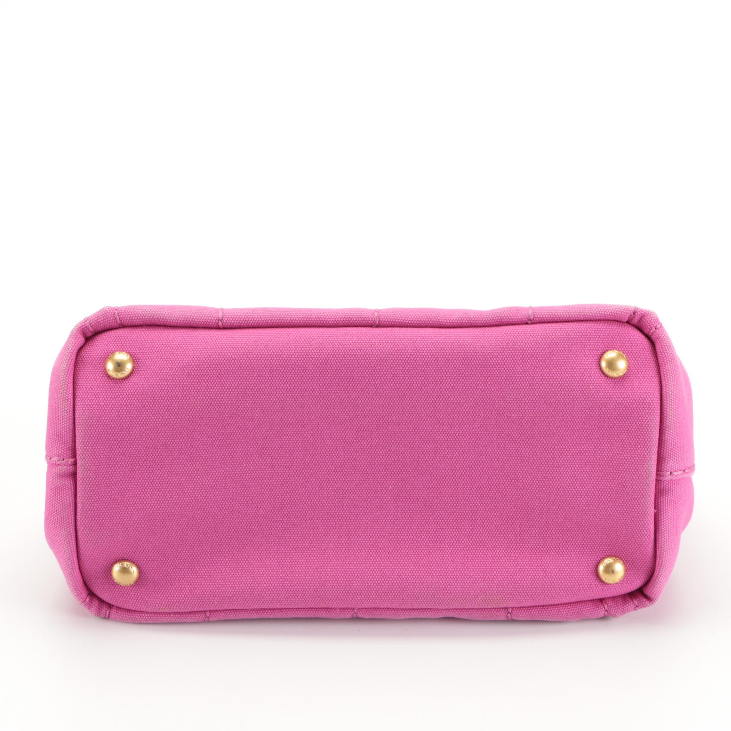 Prada Small Cotton Canapa Canvas Tote with Shoulder Strap in Pink