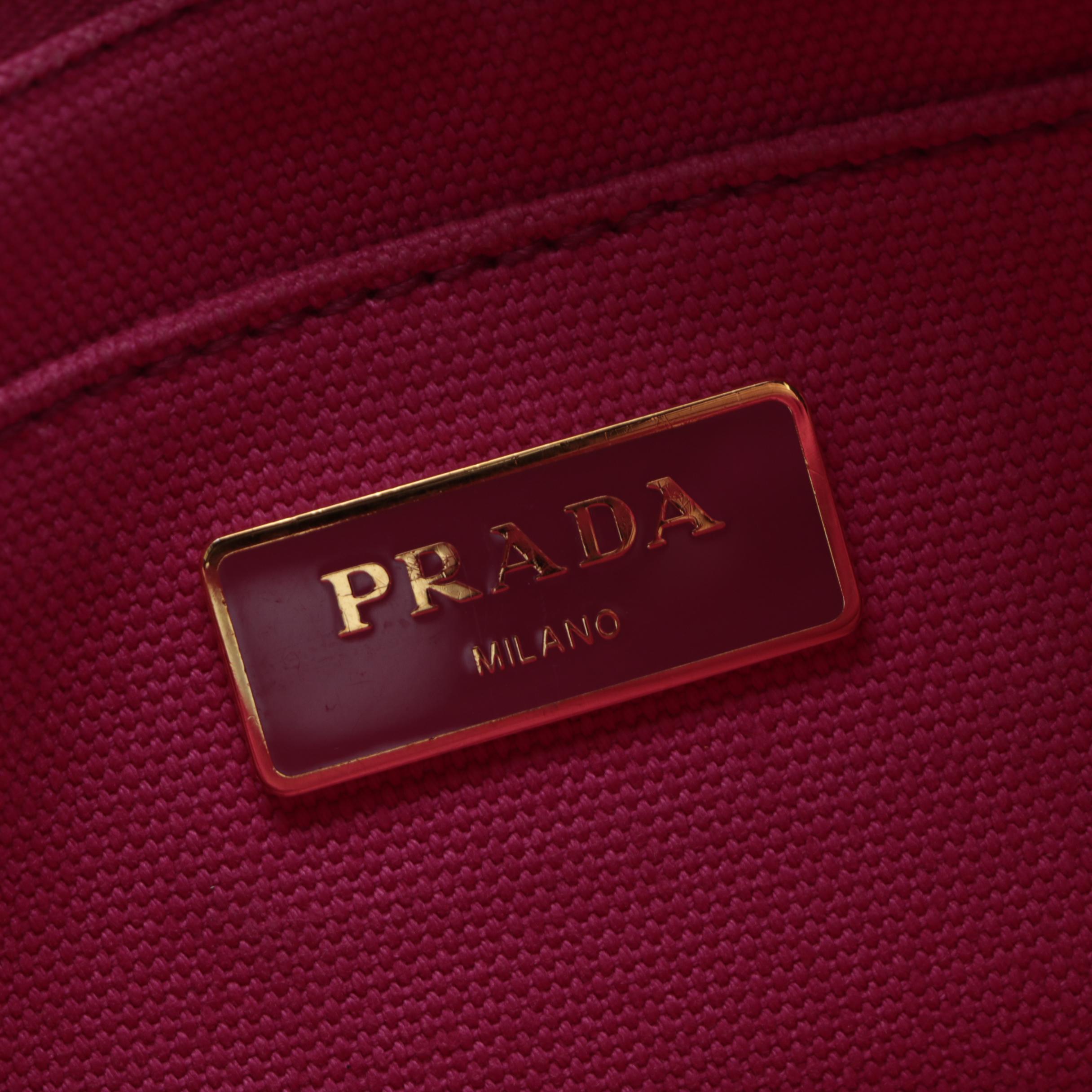 Prada Small Cotton Canapa Canvas Tote with Shoulder Strap in Pink