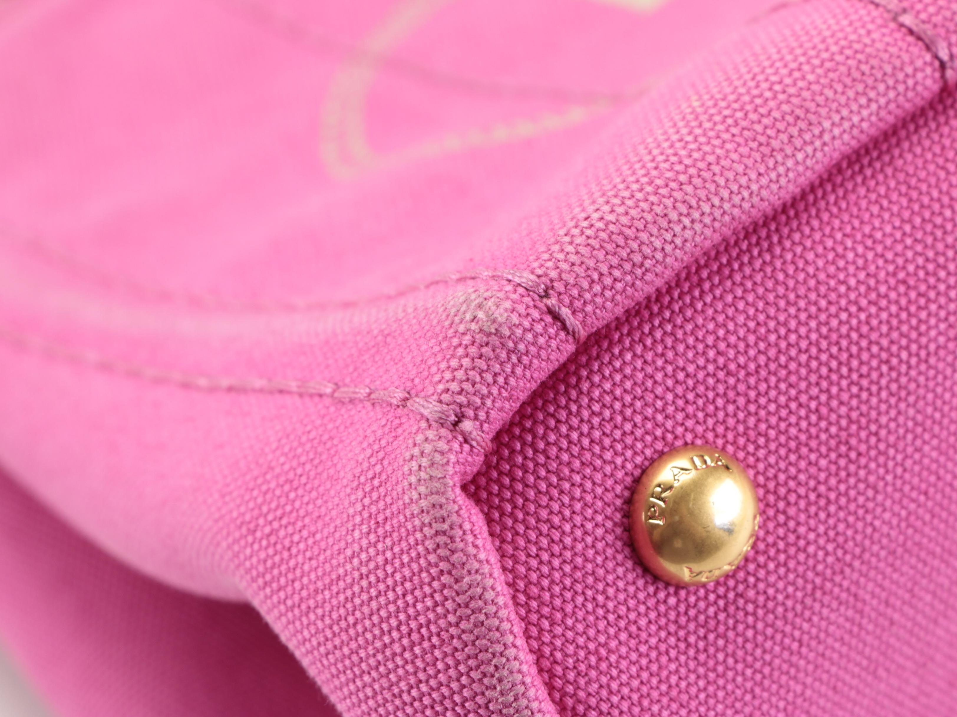 Prada Small Cotton Canapa Canvas Tote with Shoulder Strap in Pink