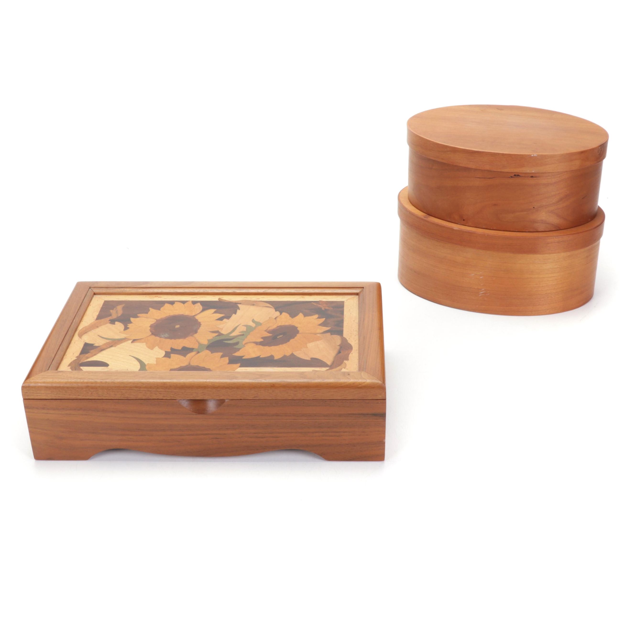 Hudson River Inlaid Decorative Storage Box With Pair of Shaker Style Boxes