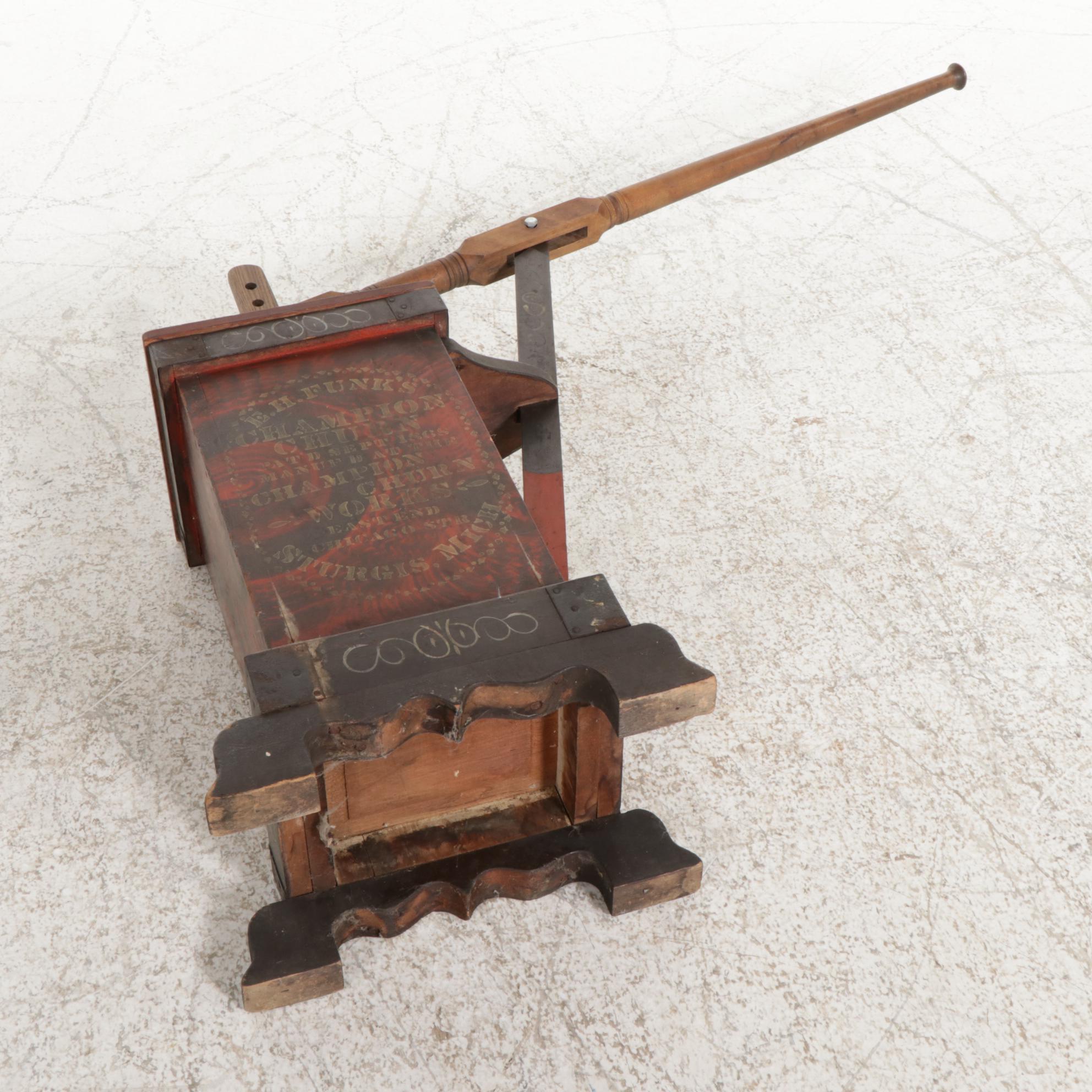 Champion E.H. Funk's Lever-Operated and Paint-Decorated Butter Churn, c. 1870