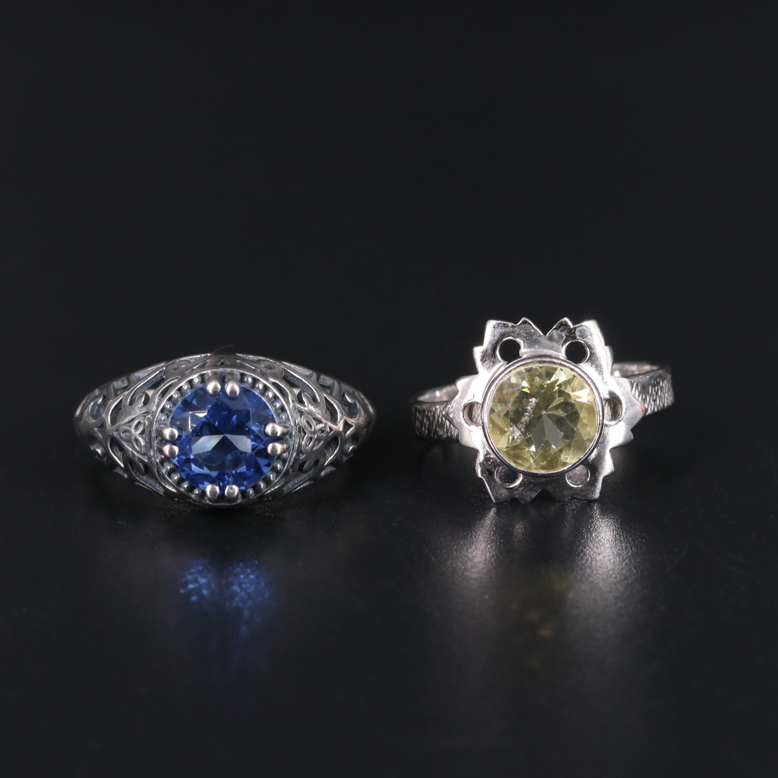 Sterling Silver Ring Duo Including Quartz and Gemstones