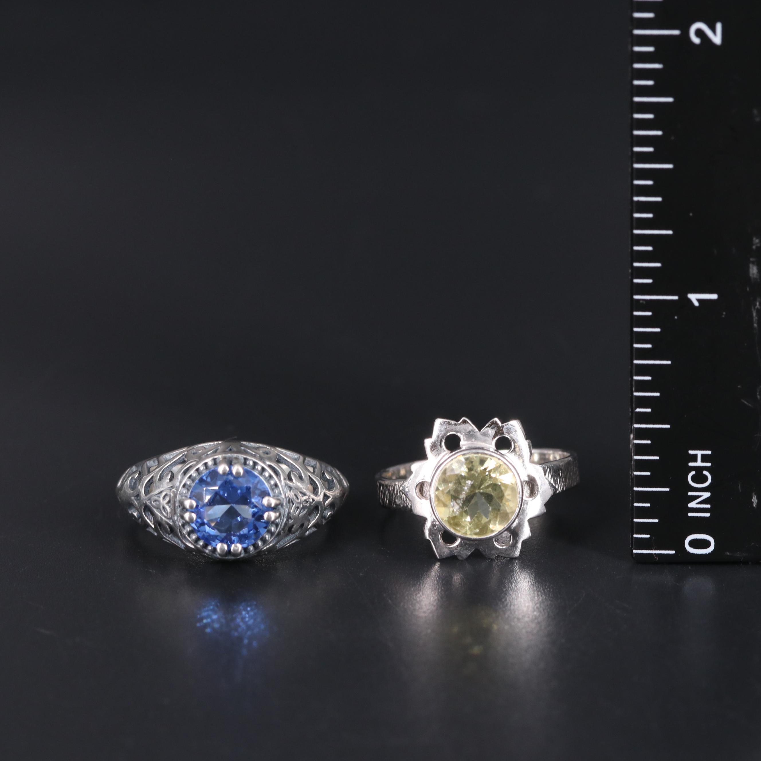 Sterling Silver Ring Duo Including Quartz and Gemstones