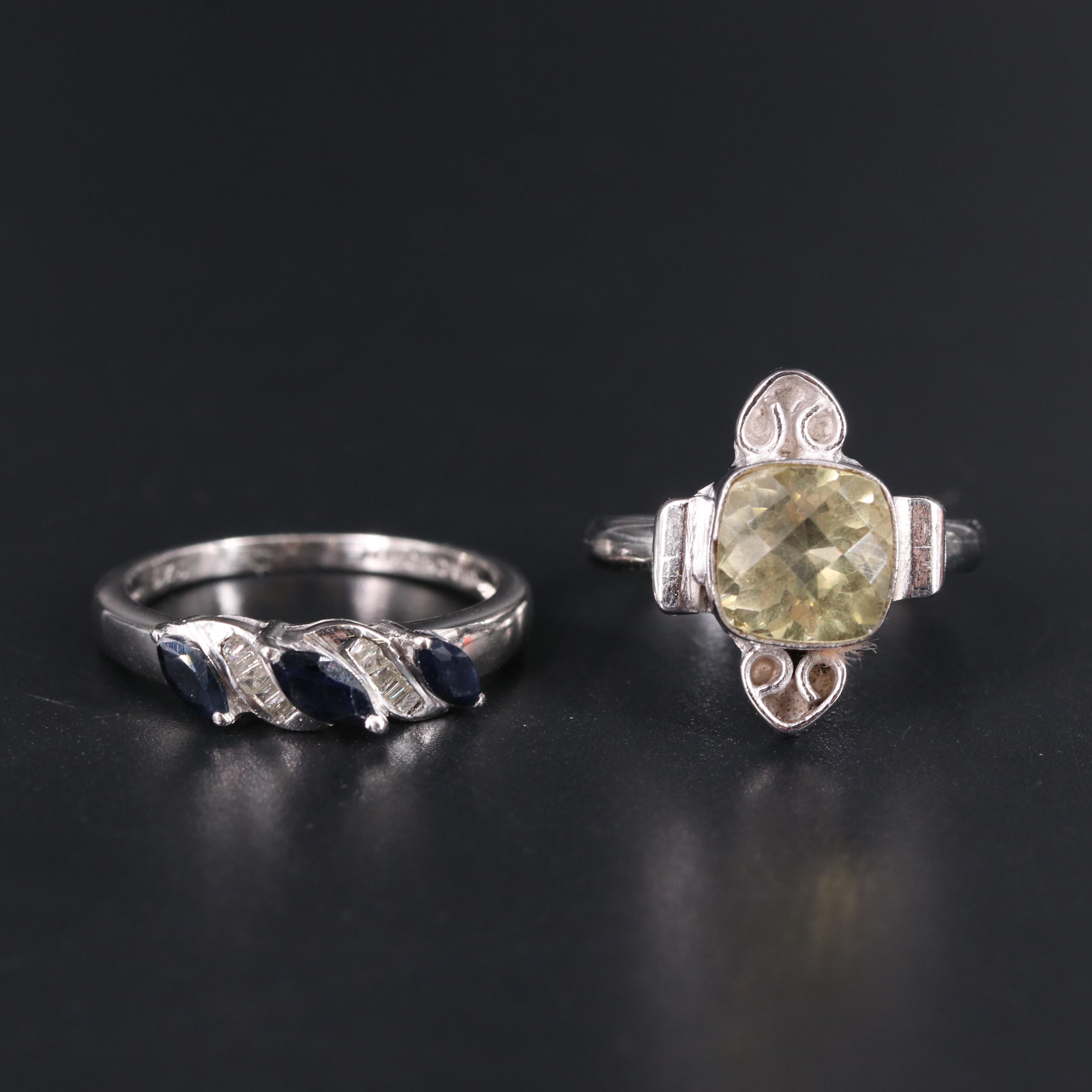 Sterling Silver Ring Duo Including Lemon Quartz and Gemstones