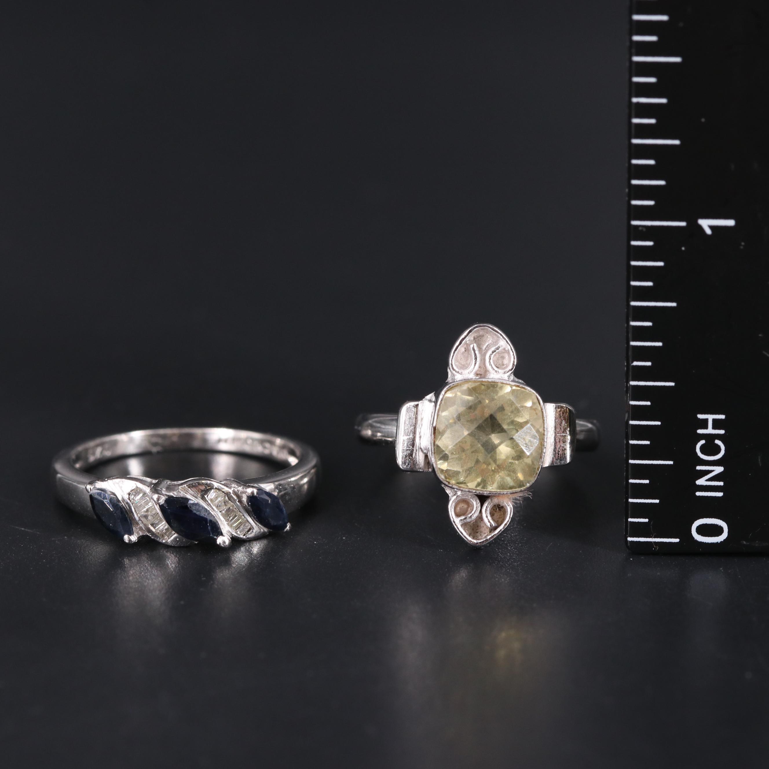 Sterling Silver Ring Duo Including Lemon Quartz and Gemstones