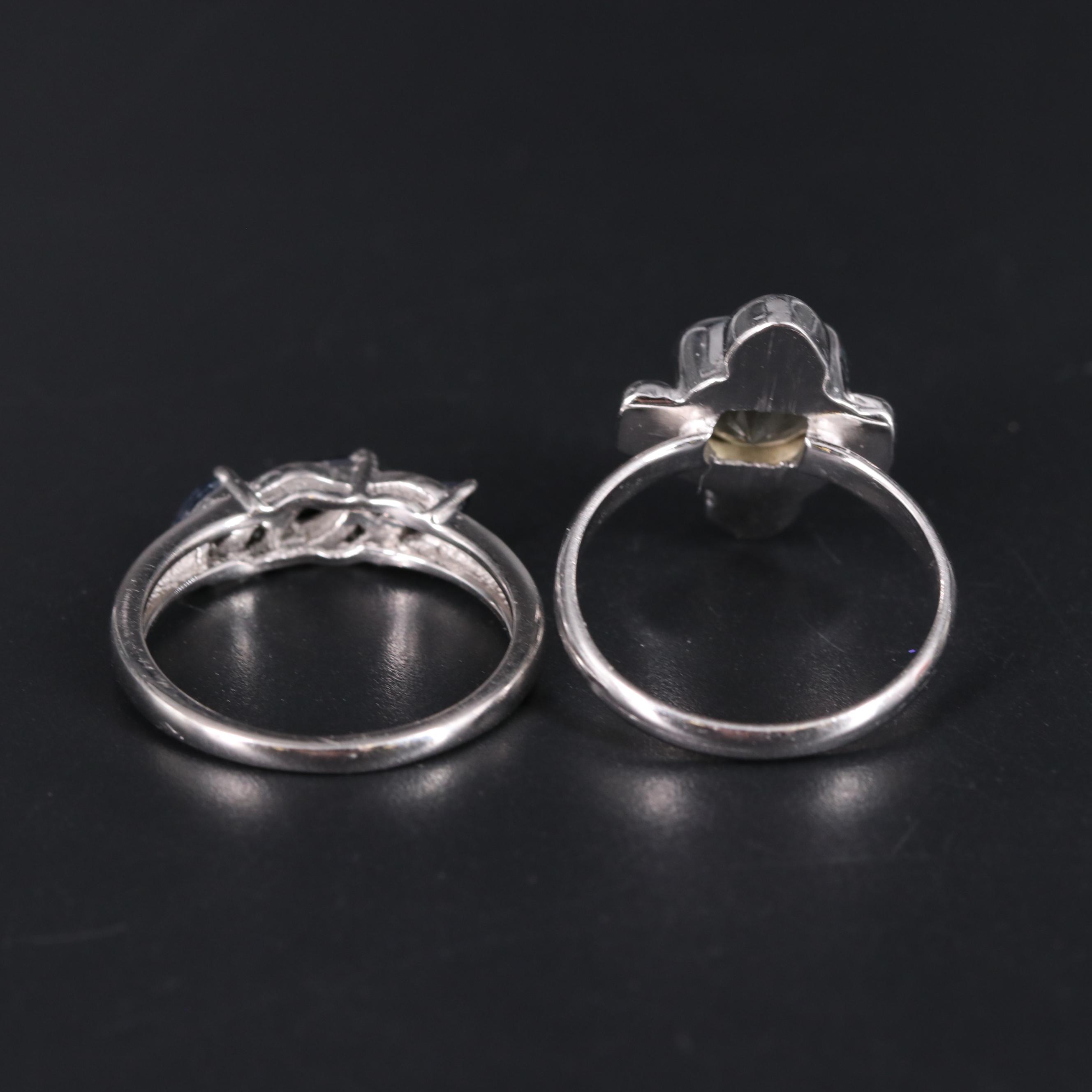 Sterling Silver Ring Duo Including Lemon Quartz and Gemstones