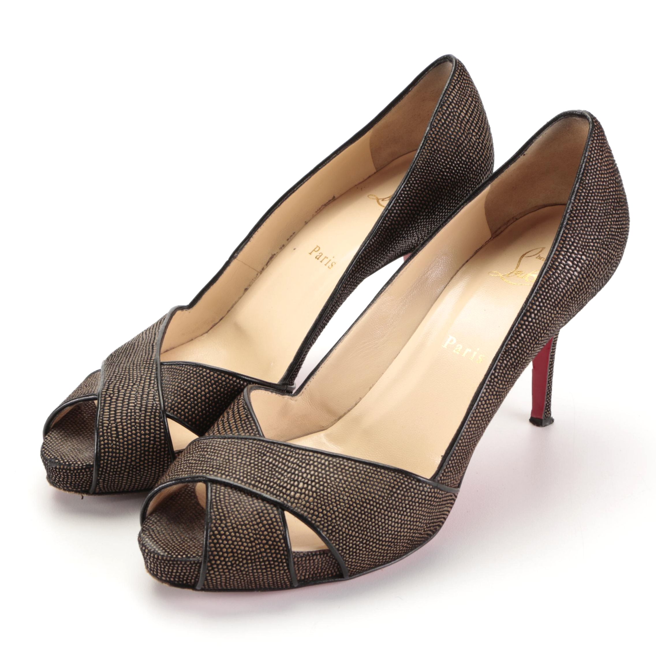 Christian Louboutin 80mm Shelley Orlato Peep-Toe Pump in Printed Black Leather