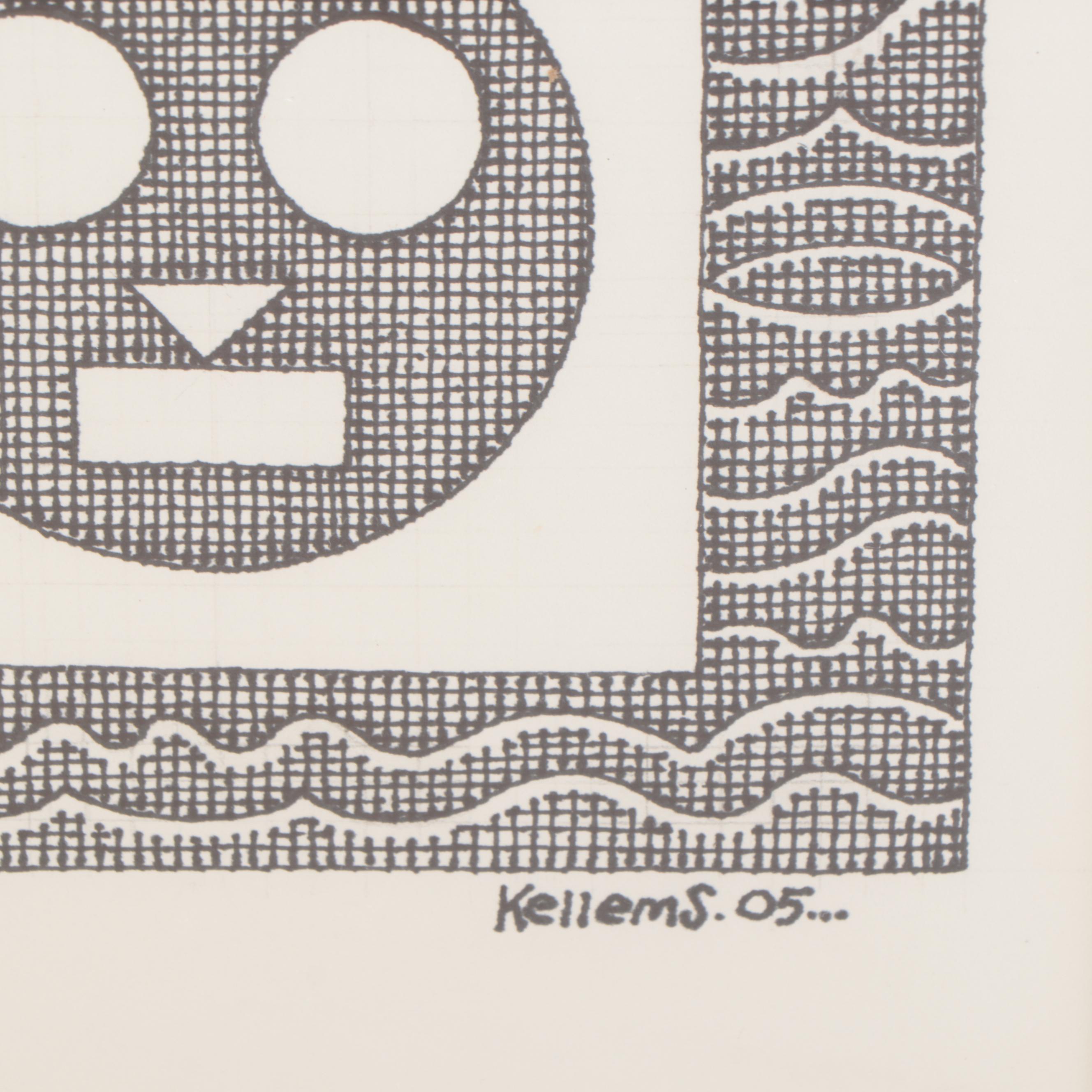 Jerry Kellems Abstract Pen and Ink Drawing, 2005