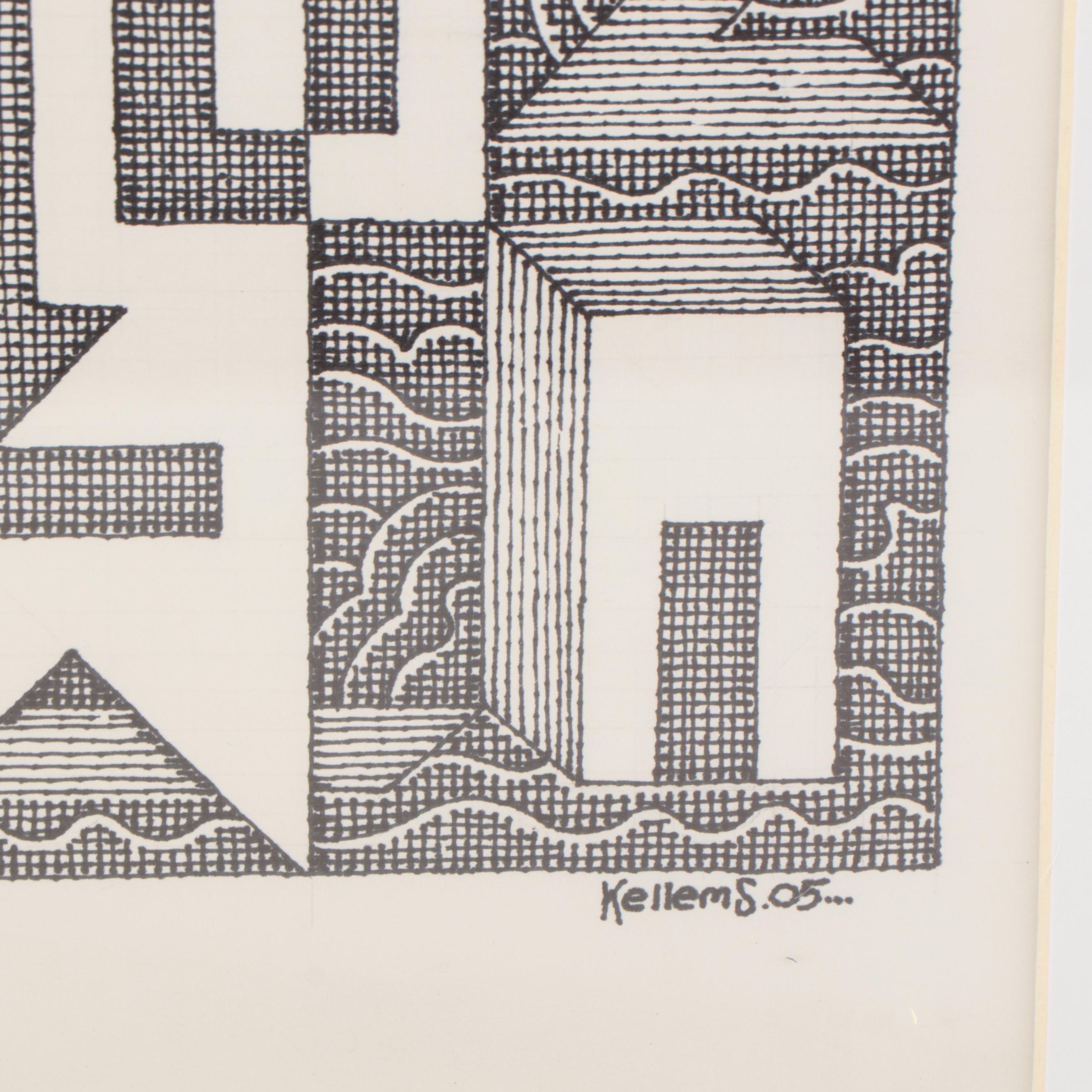 Jerry Kellems Abstract Pen and Ink Drawing, 2005