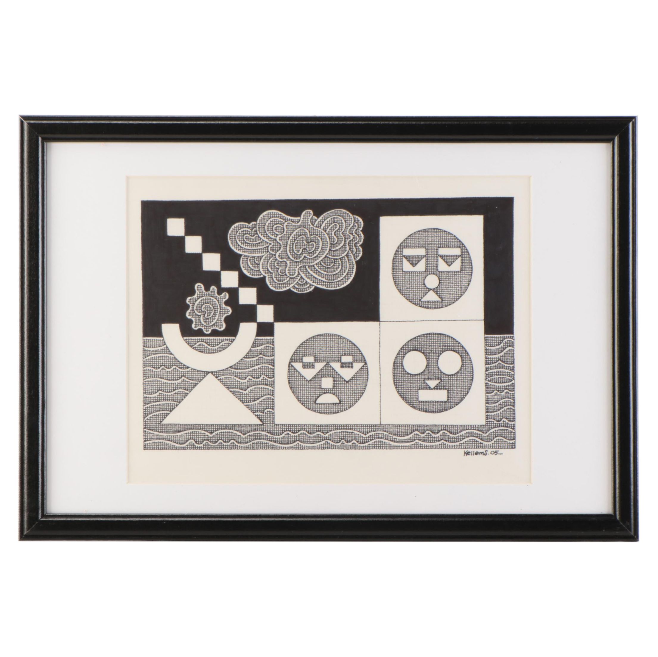 Jerry Kellems Abstract Pen and Ink Drawing, 2005