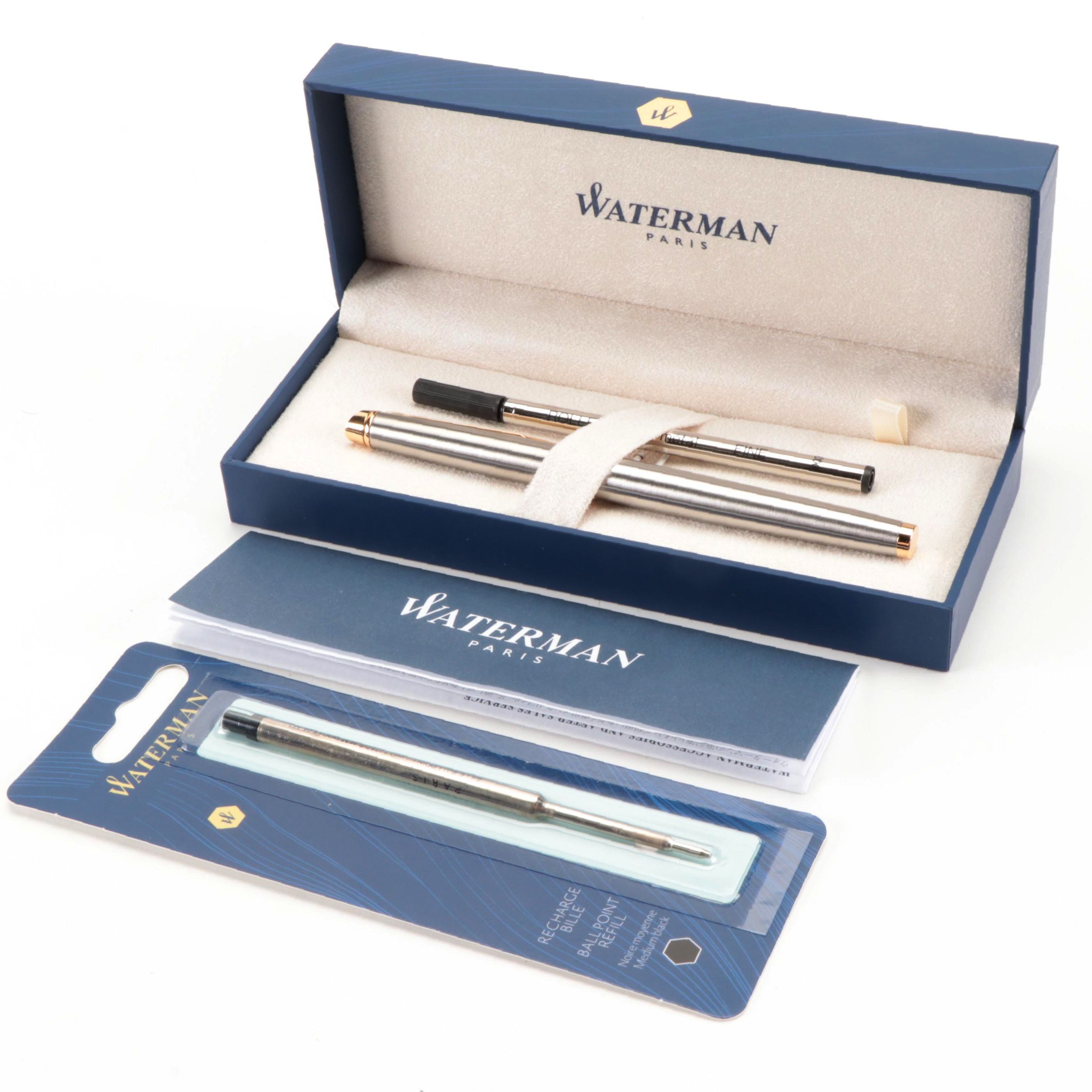 Waterman Brushed Metal and Gold Metal Accent Ballpoint Pen