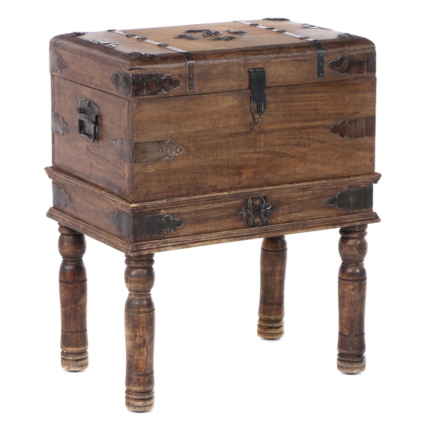 R.S.C. Indian Metal-Bound Hardwood Chest-on-Stand