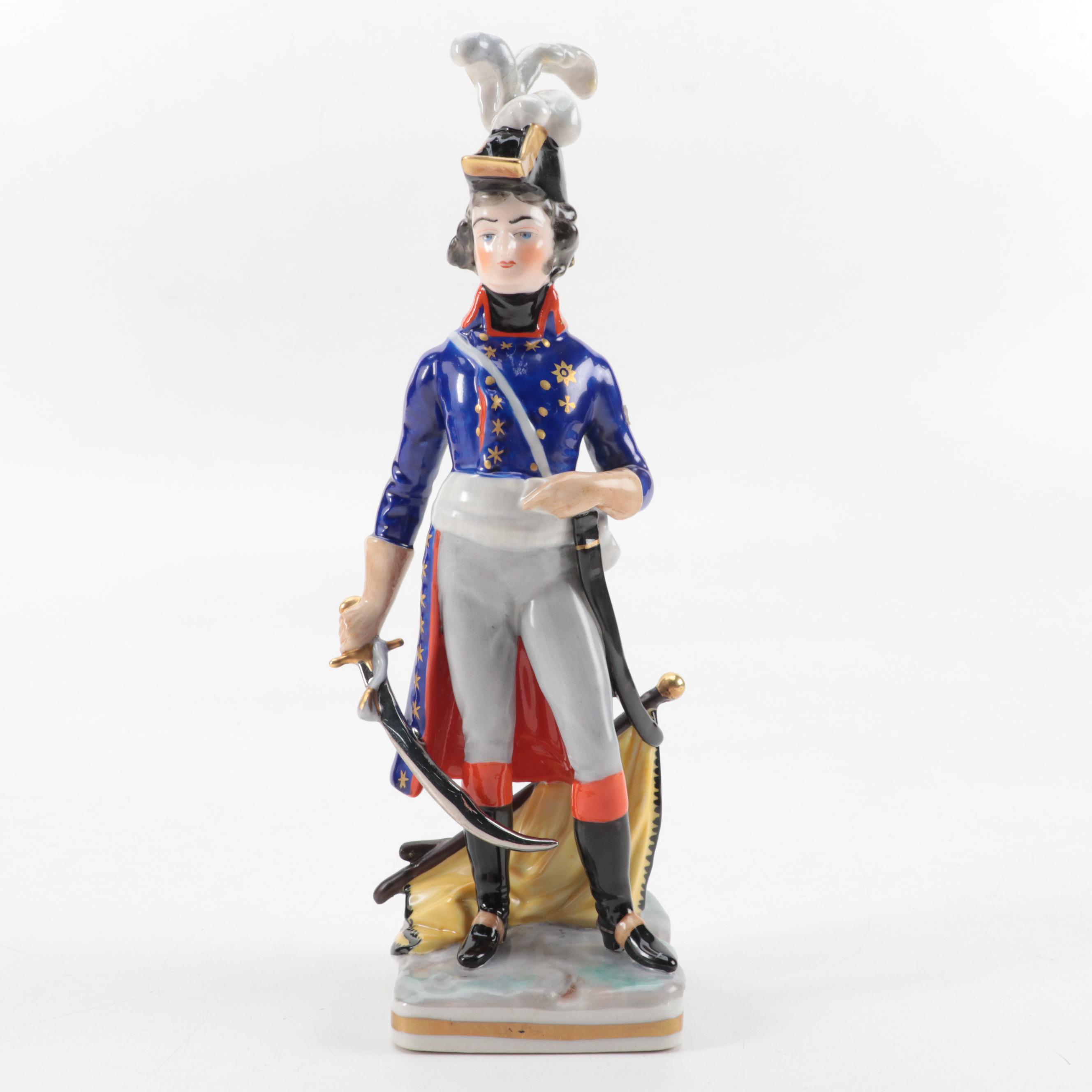 F. Wessel Porcelain Military Figurines in Wall Hanging Shadow Boxes