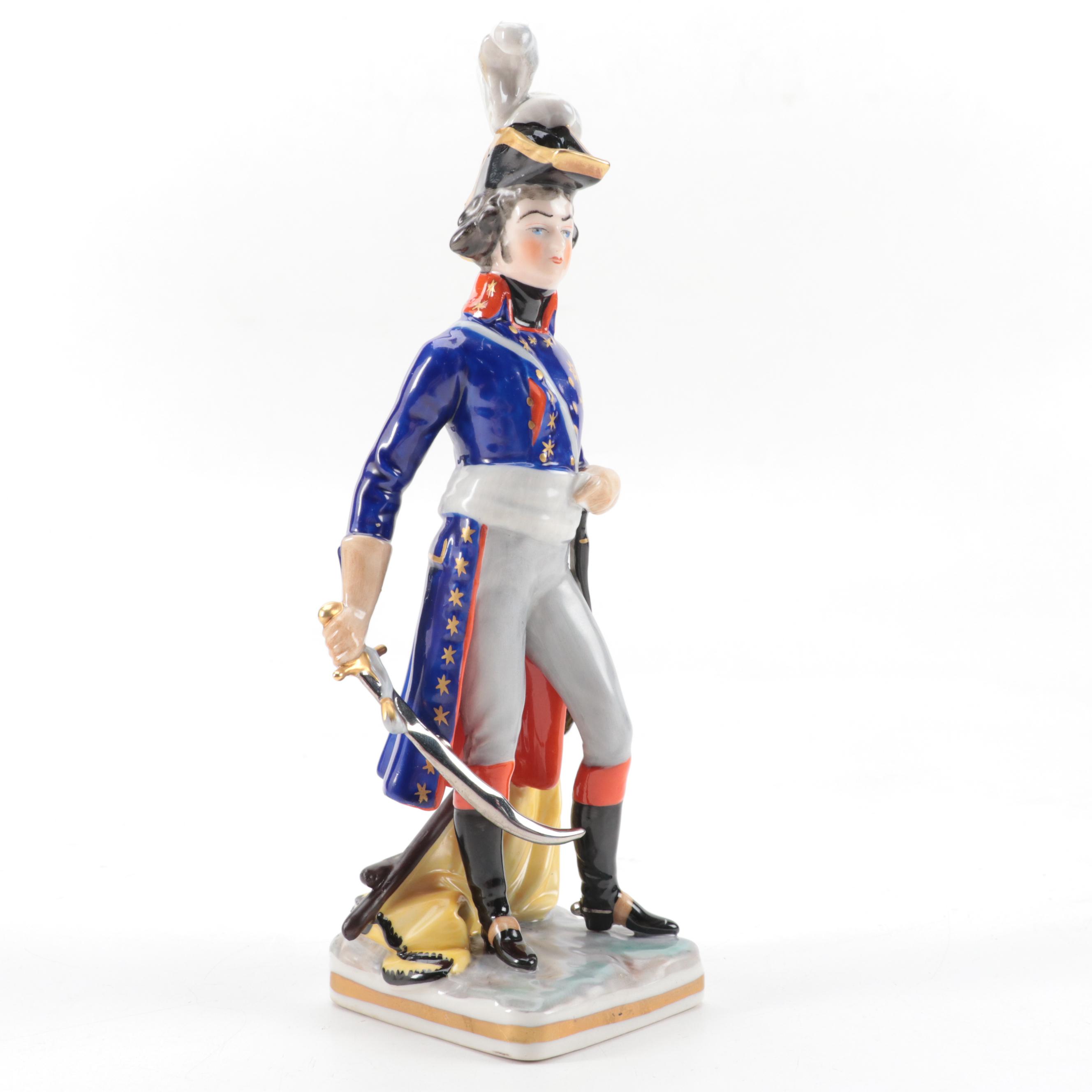 F. Wessel Porcelain Military Figurines in Wall Hanging Shadow Boxes