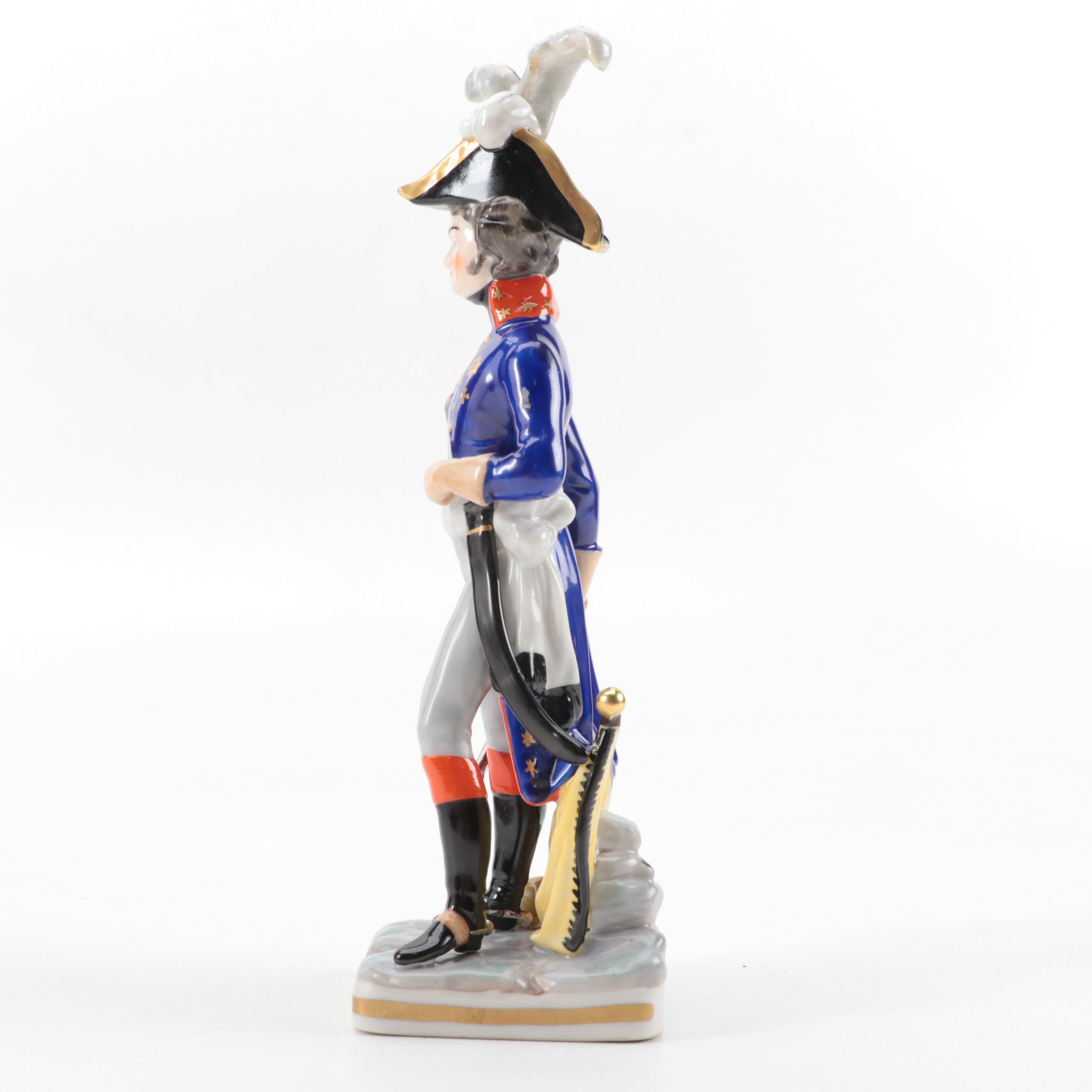 F. Wessel Porcelain Military Figurines in Wall Hanging Shadow Boxes
