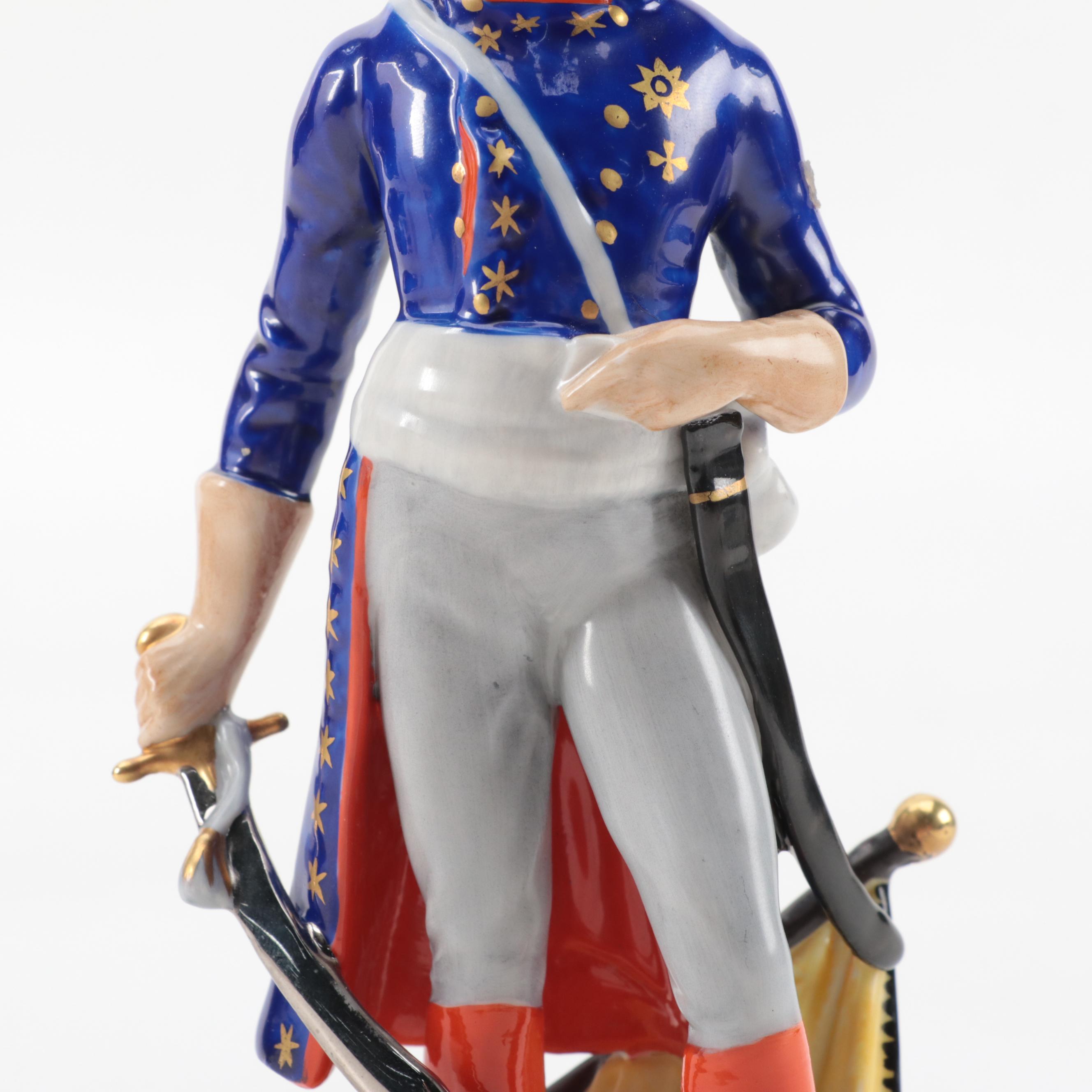 F. Wessel Porcelain Military Figurines in Wall Hanging Shadow Boxes