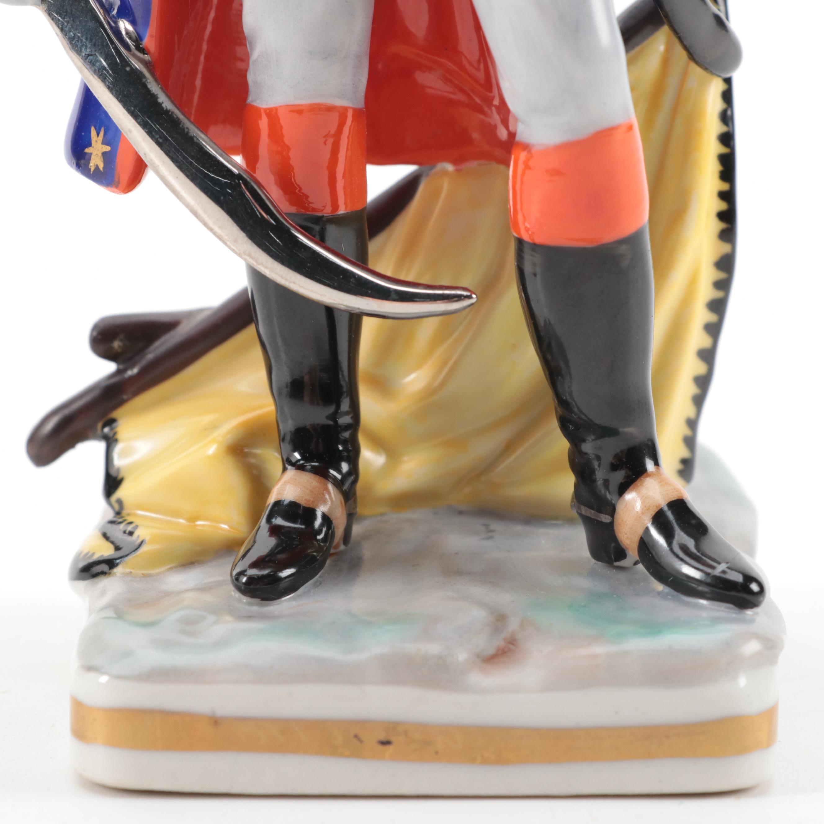 F. Wessel Porcelain Military Figurines in Wall Hanging Shadow Boxes