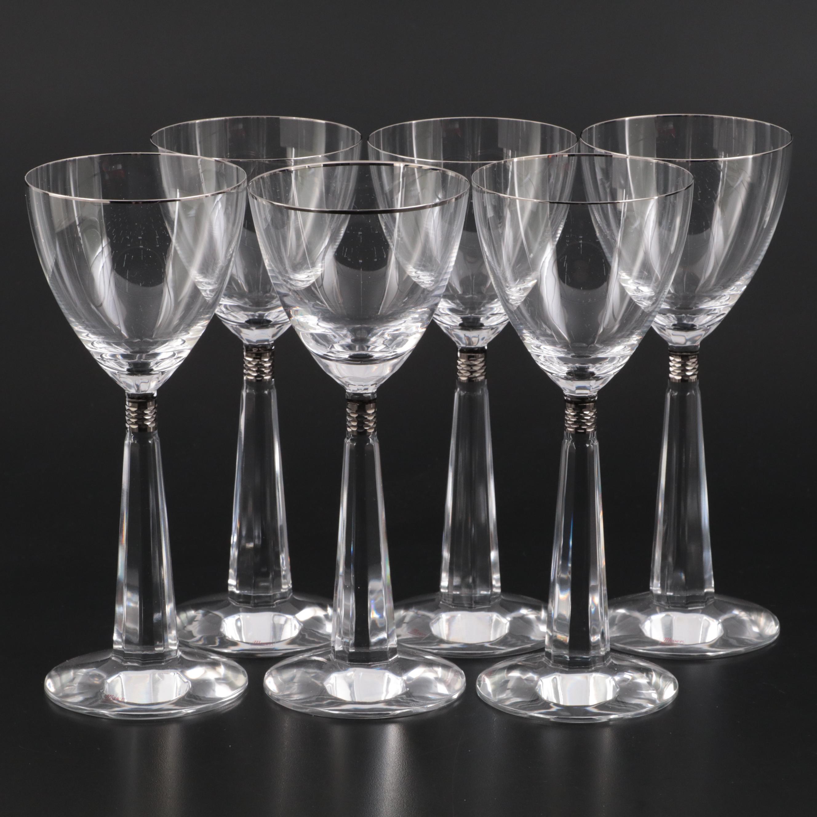 Moser "Casanova Platinum" Cut Crystal Wine Glasses with Platinum Band and Trim