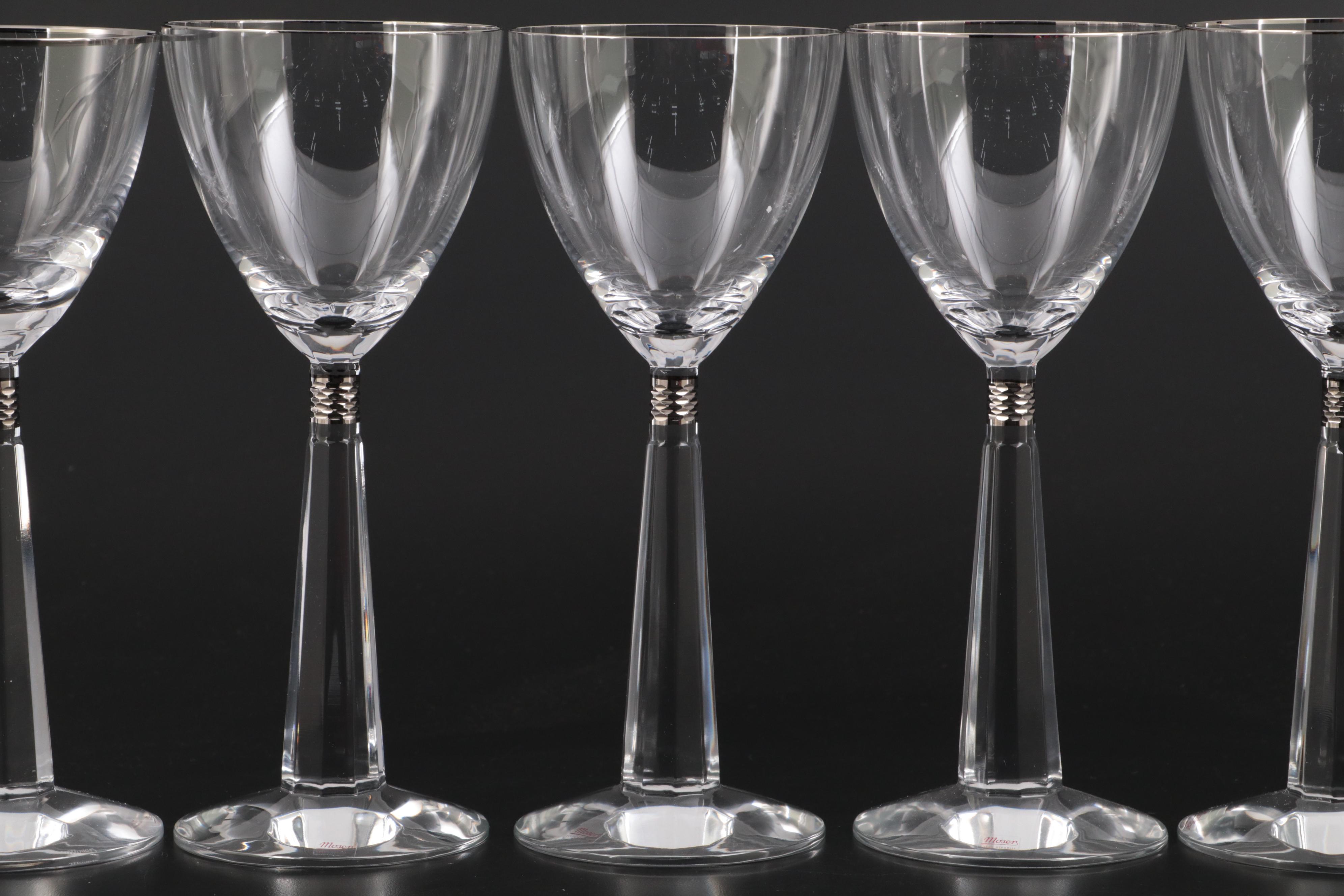 Moser "Casanova Platinum" Cut Crystal Wine Glasses with Platinum Band and Trim