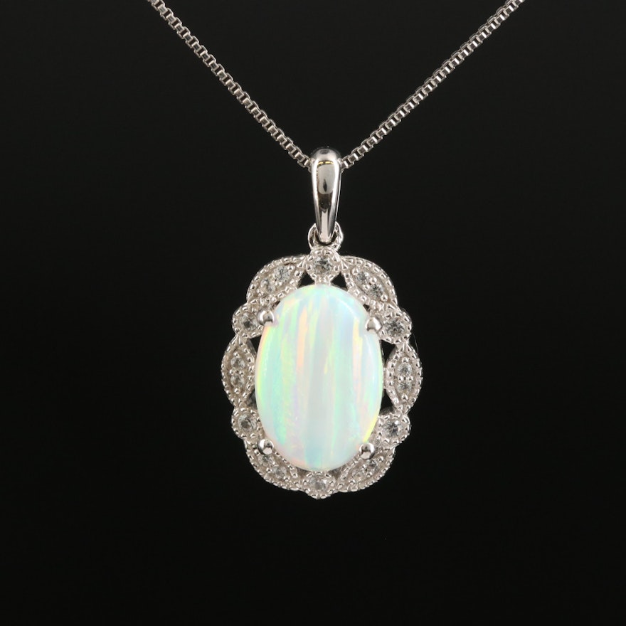 Sterling Opal and Sapphire Pendant Necklace