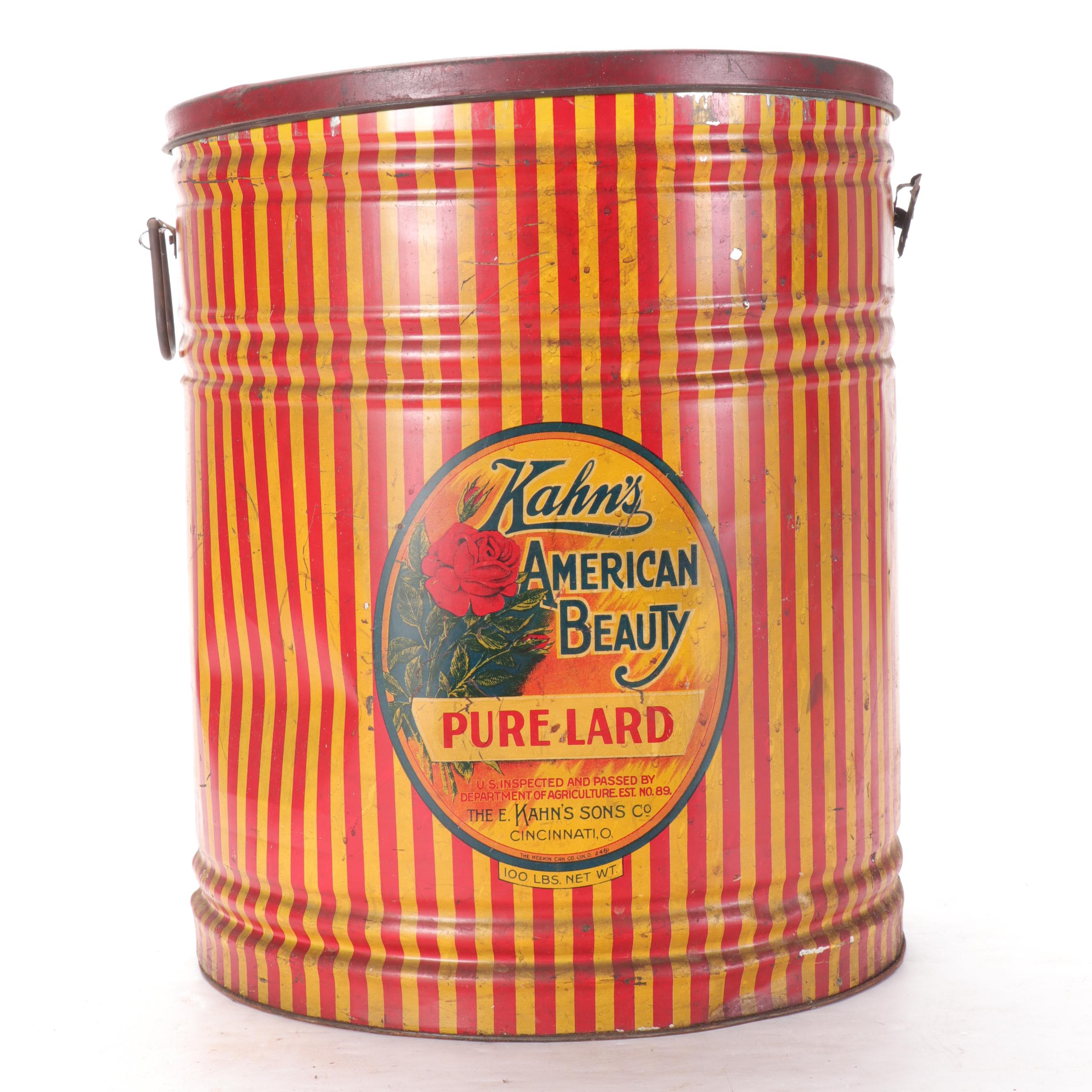 Kahn's American Beauty Lard and Charles Chips Tins, Early to Mid-20th Century