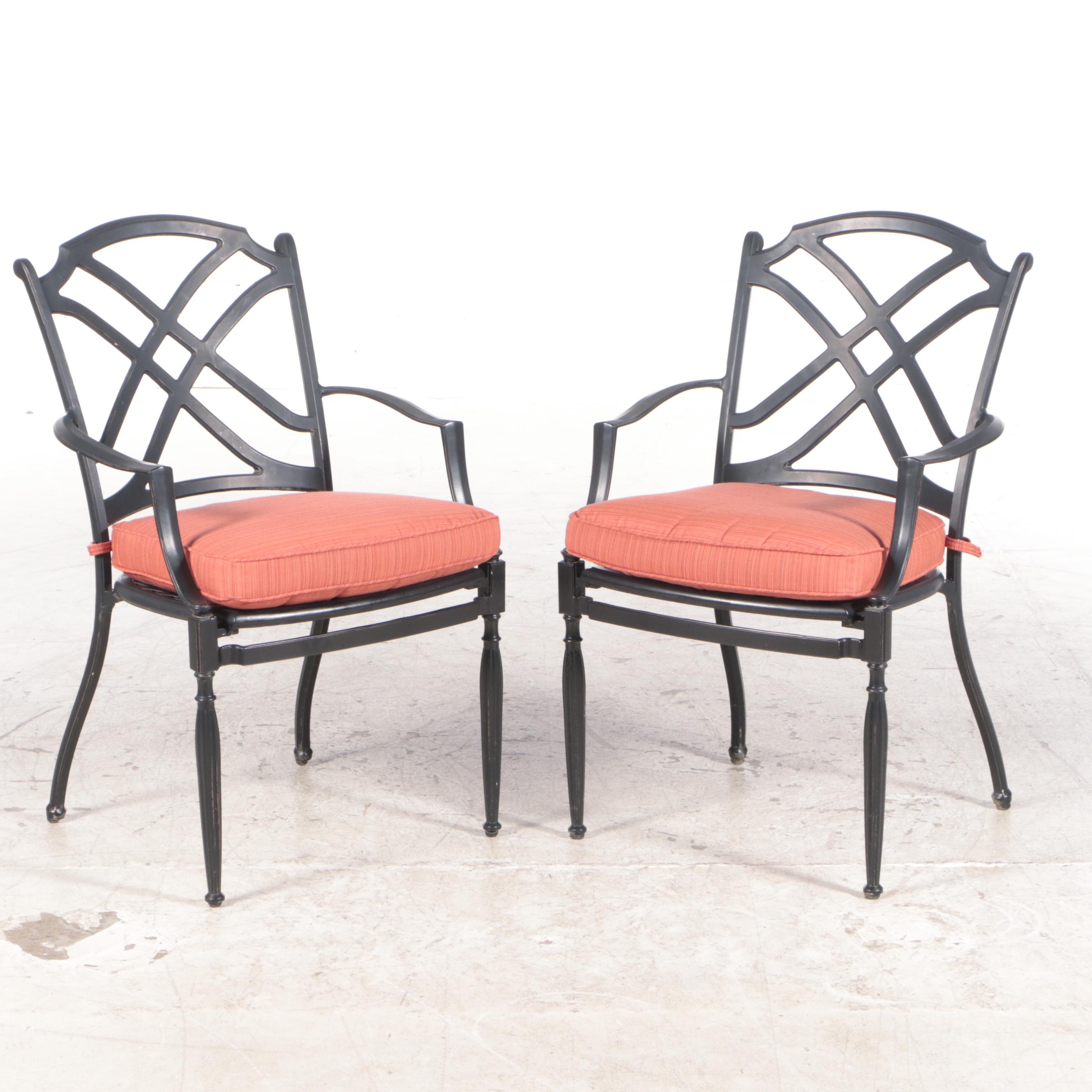 Cast Aluminum Patio Table and Four Armchairs with Seat Cushions