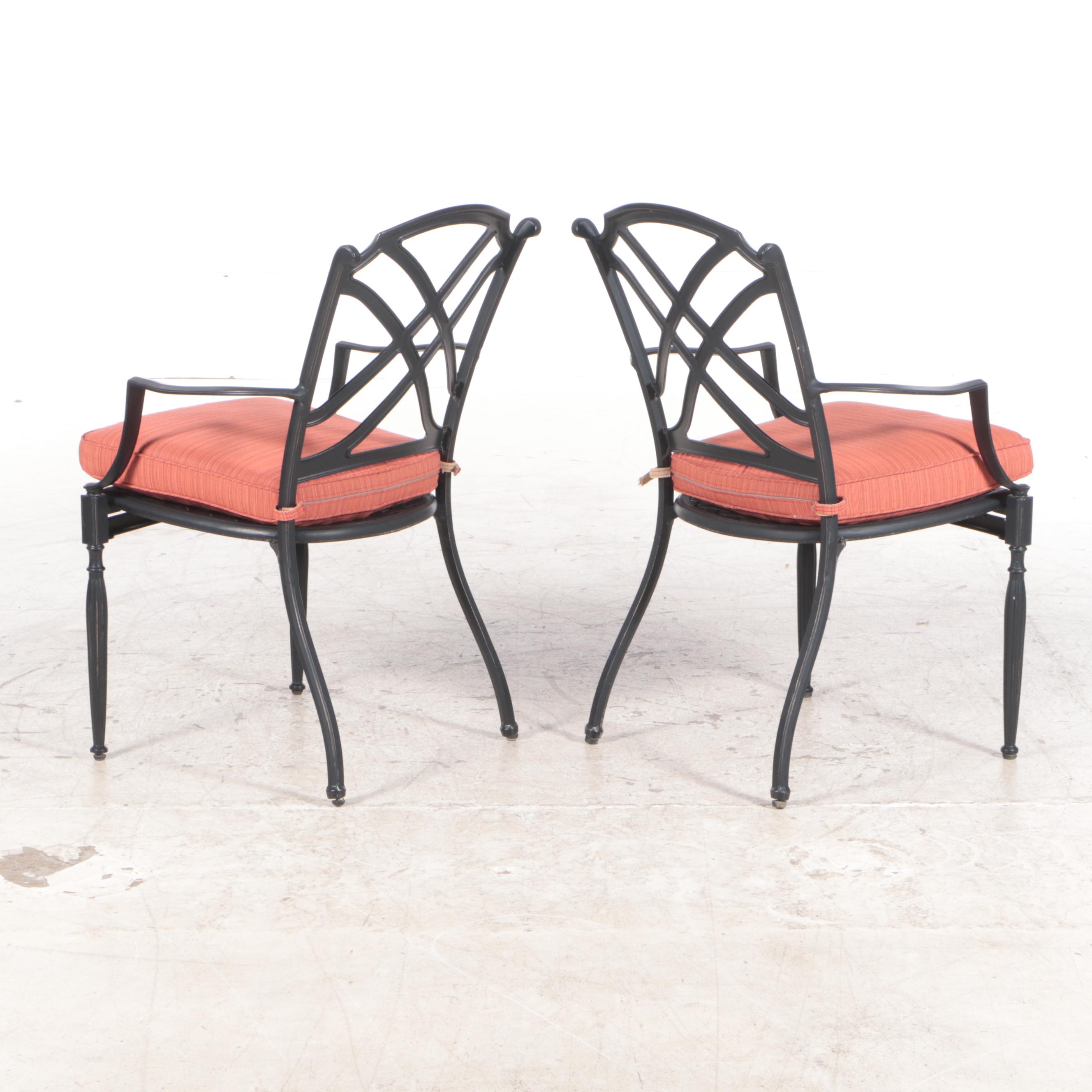 Cast Aluminum Patio Table and Four Armchairs with Seat Cushions