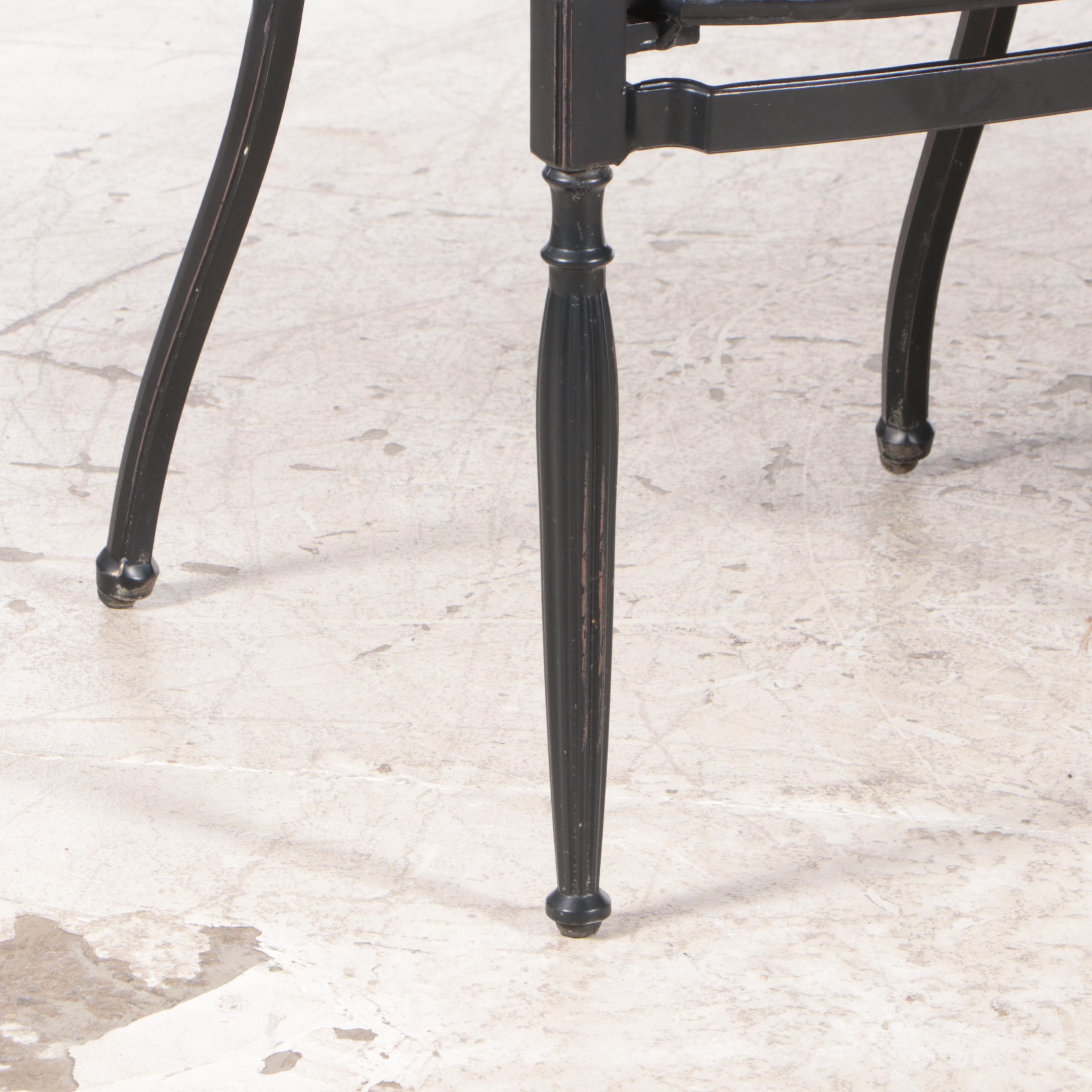 Cast Aluminum Patio Table and Four Armchairs with Seat Cushions