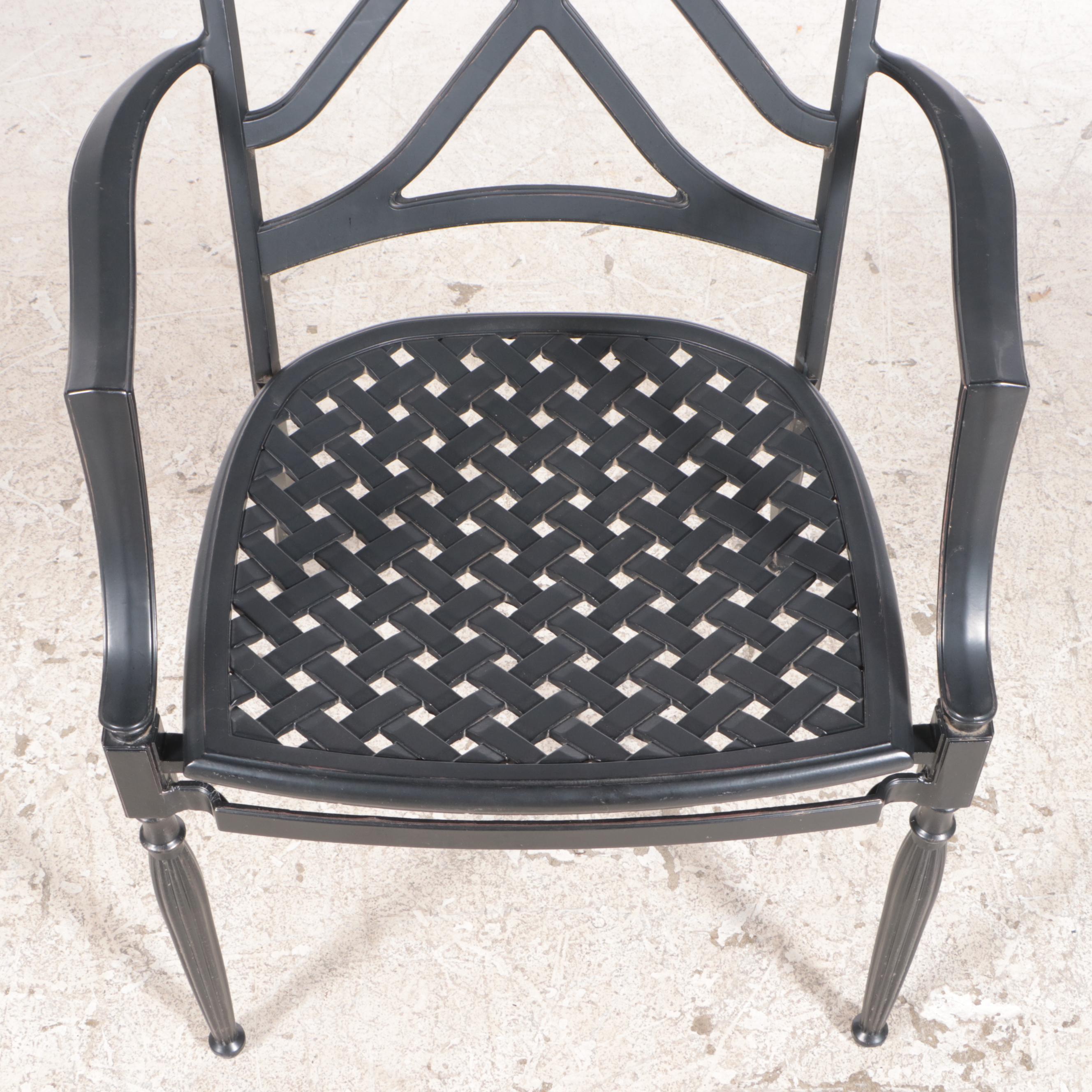 Cast Aluminum Patio Table and Four Armchairs with Seat Cushions