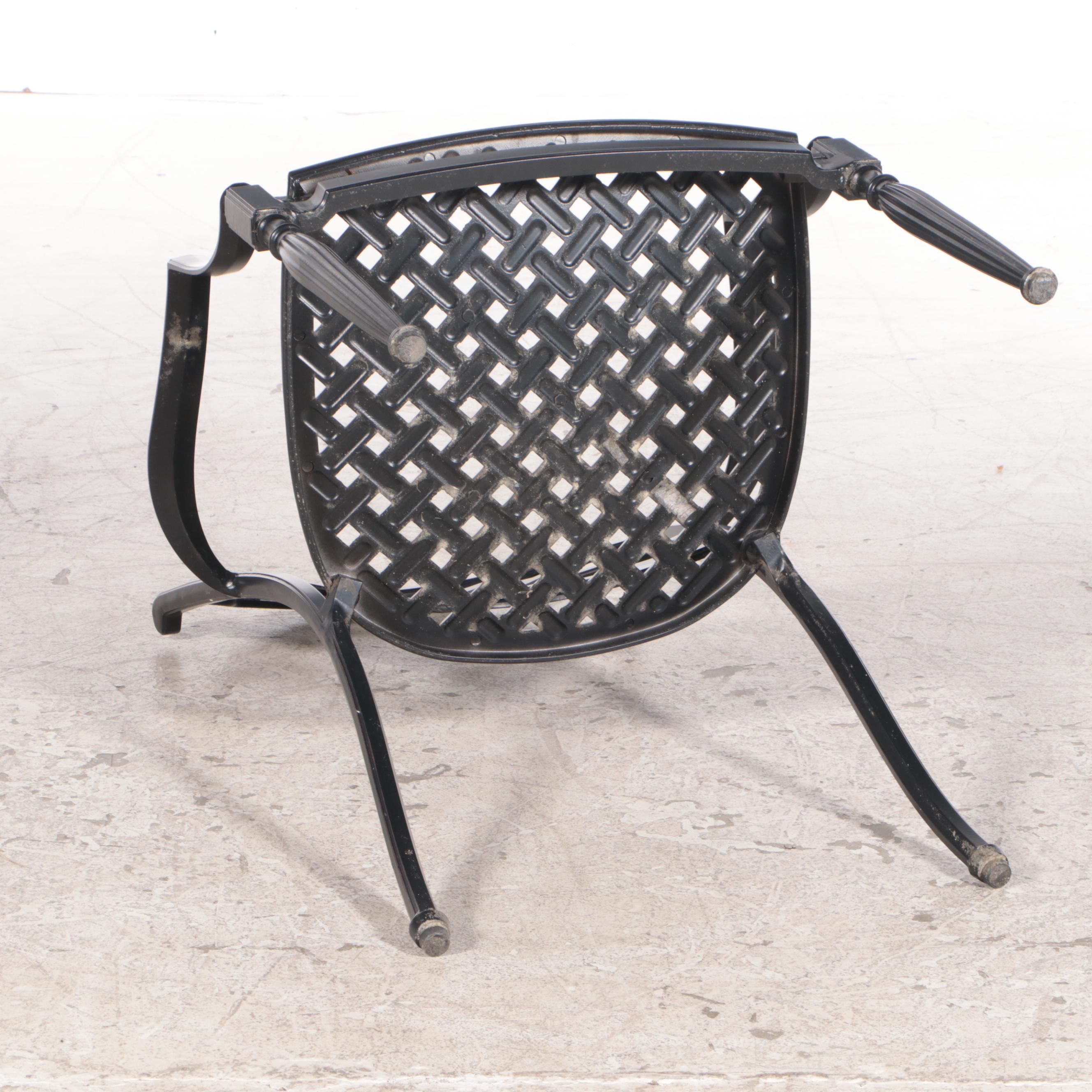 Cast Aluminum Patio Table and Four Armchairs with Seat Cushions