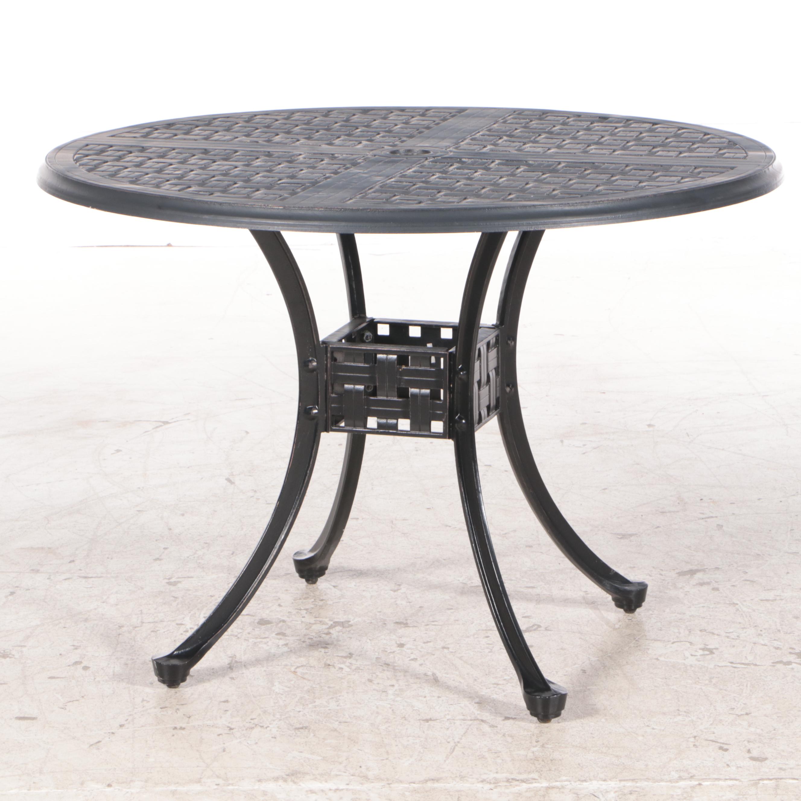 Cast Aluminum Patio Table and Four Armchairs with Seat Cushions