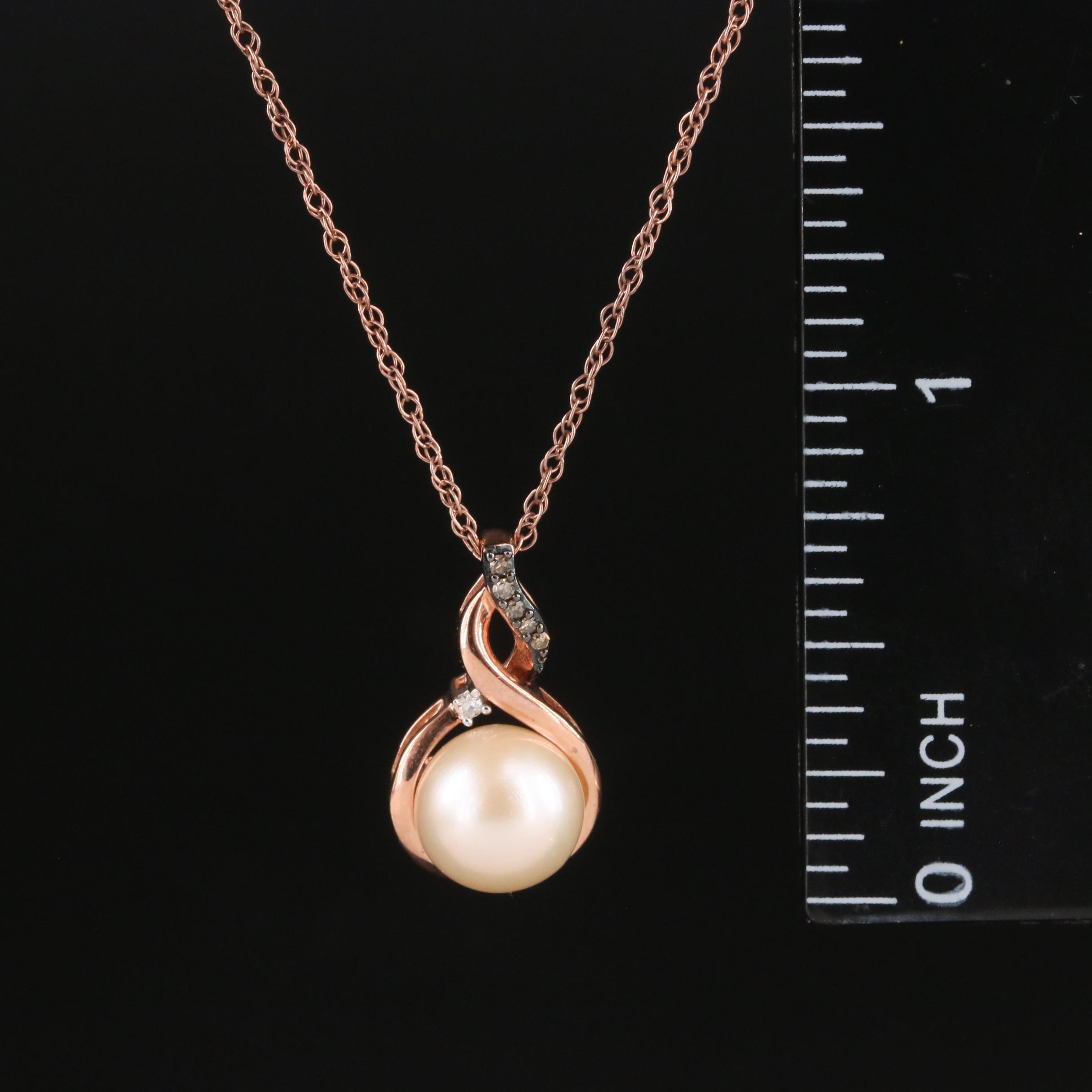Sterling Pearl and Diamond Pendant Necklace