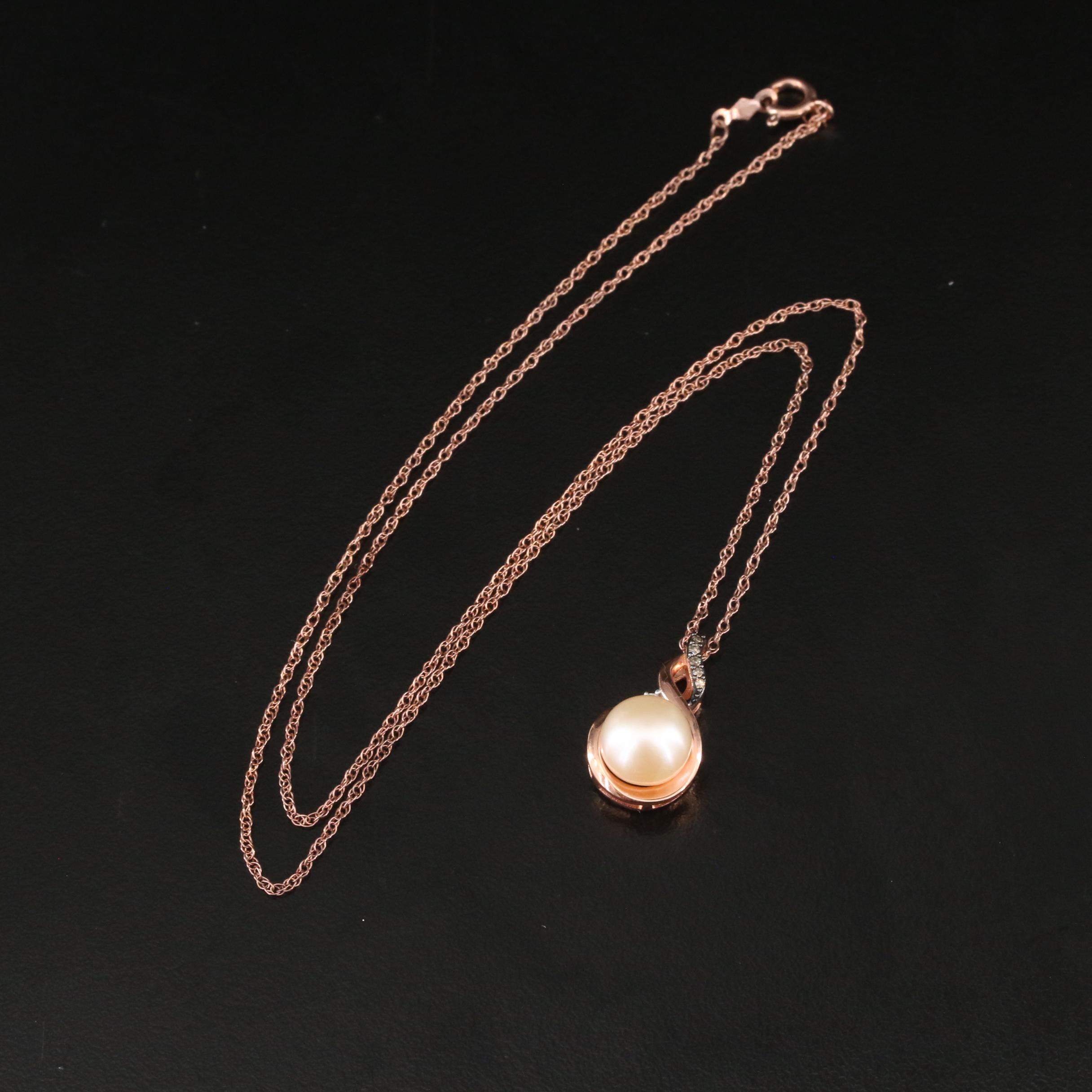 Sterling Pearl and Diamond Pendant Necklace