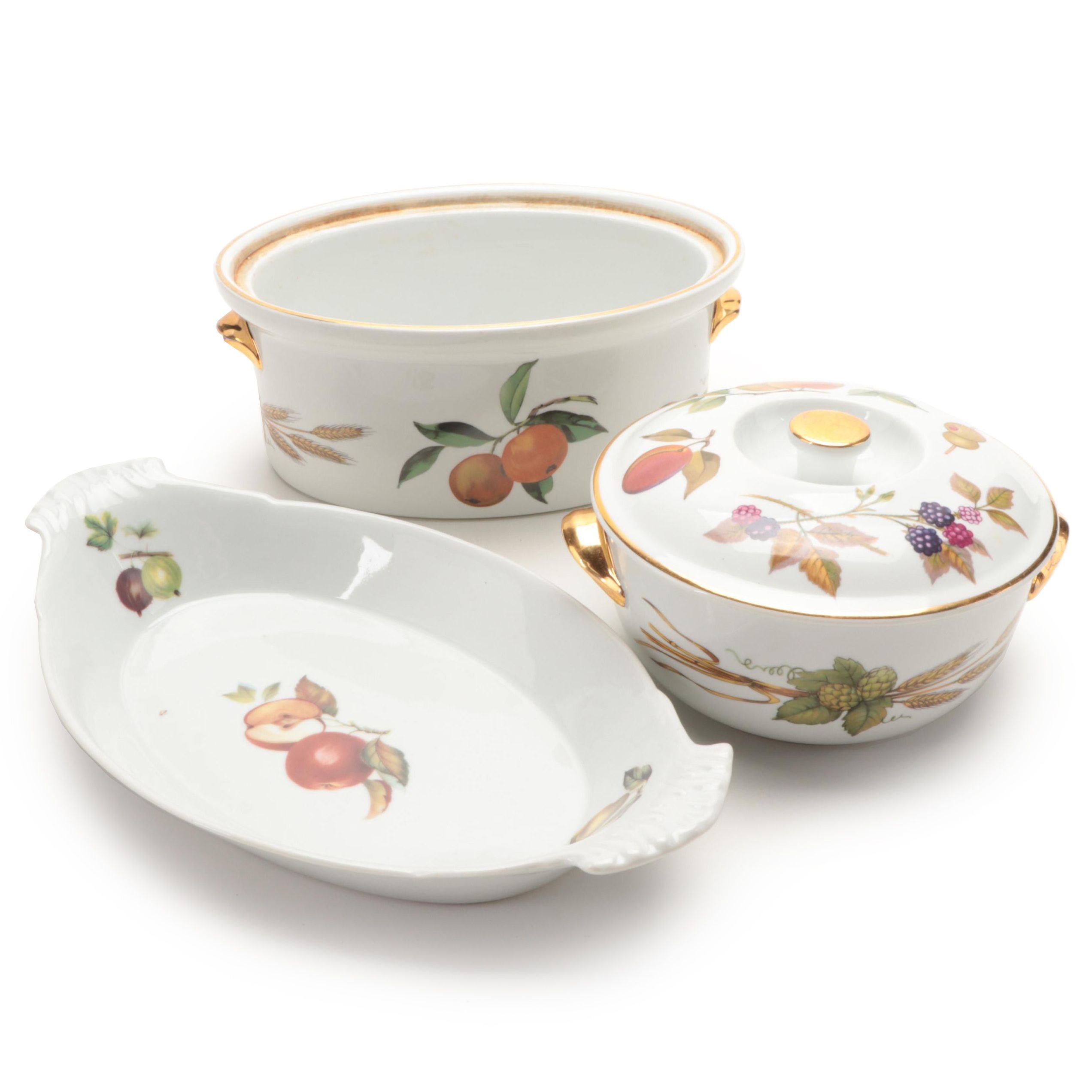 Royal Worcester "Evesham" Porcelain Casserole Dishes with Other Au Gratin Dish