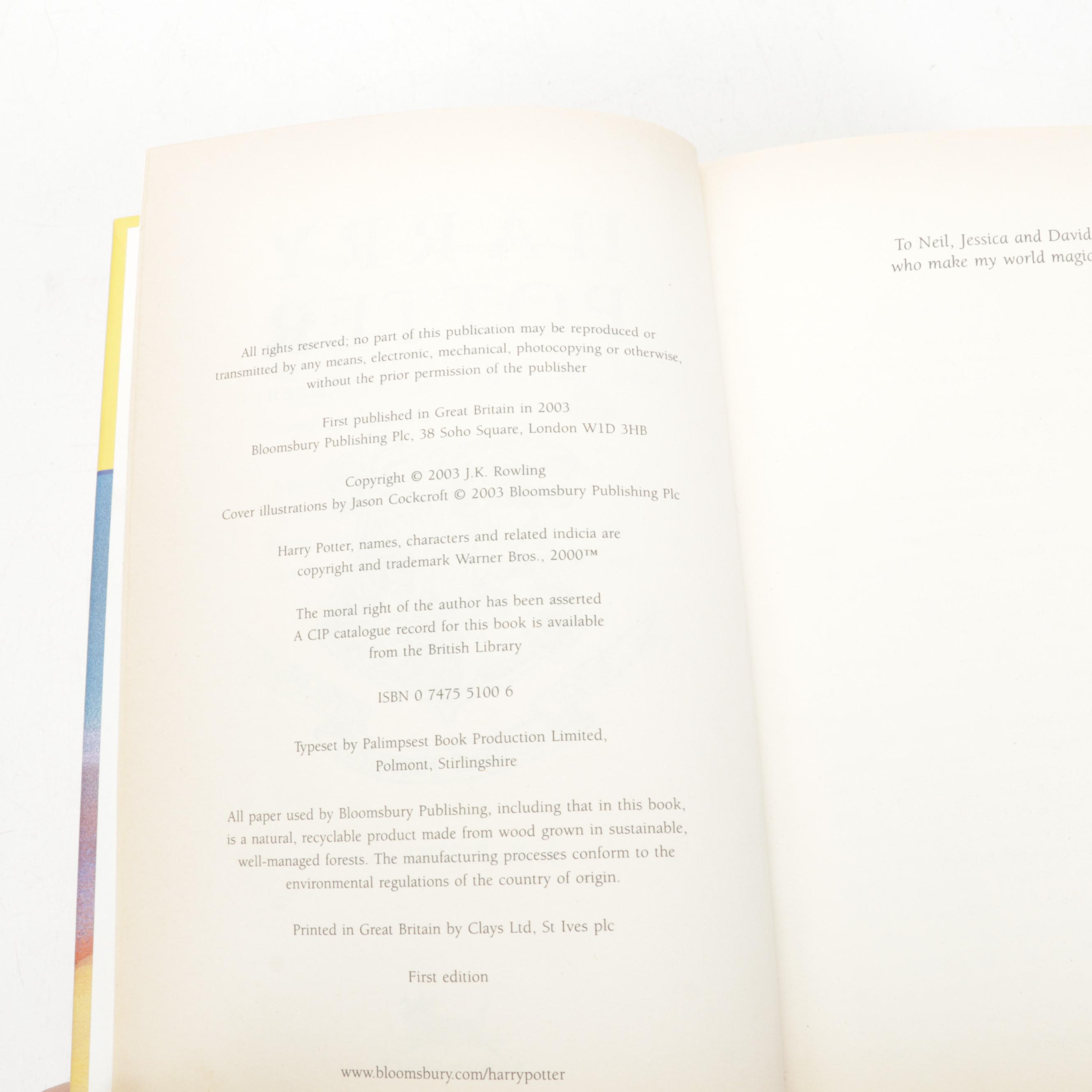 First UK Edition "Harry Potter and the Order of the Phoenix" by J. K. Rowling