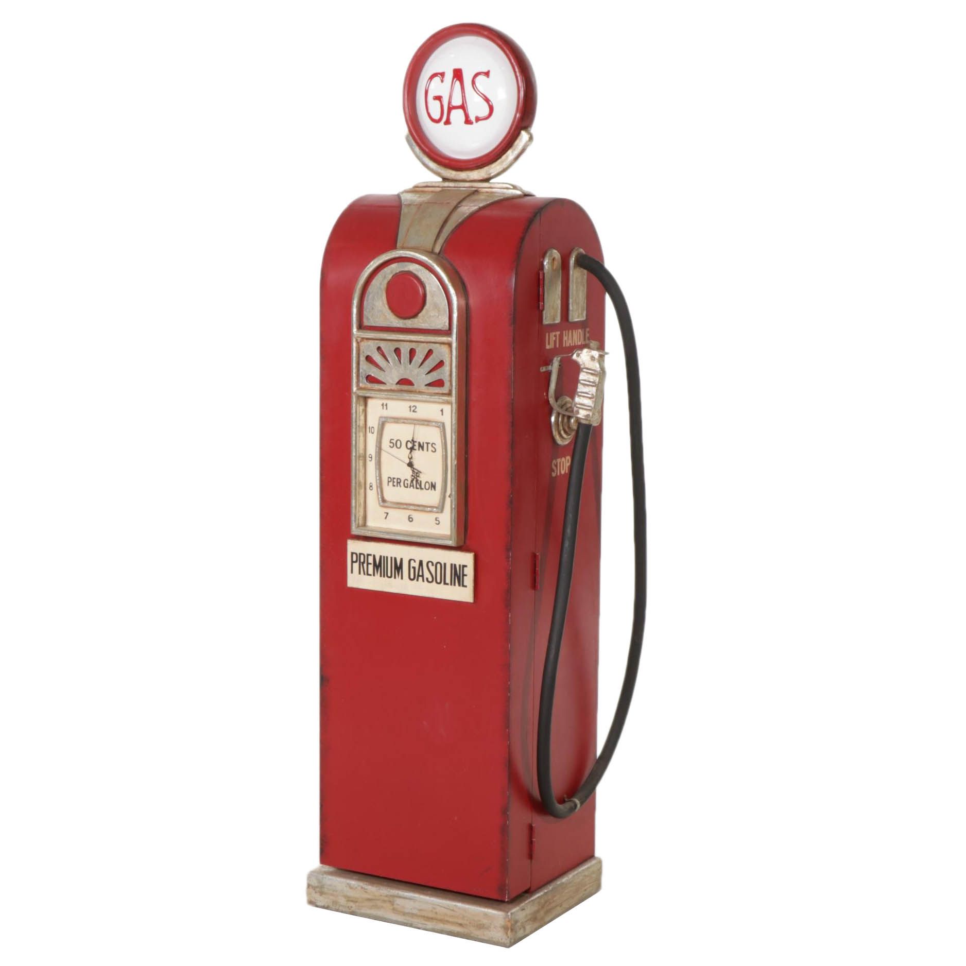 Light-Up Gas Pump Wood Clock Cabinet