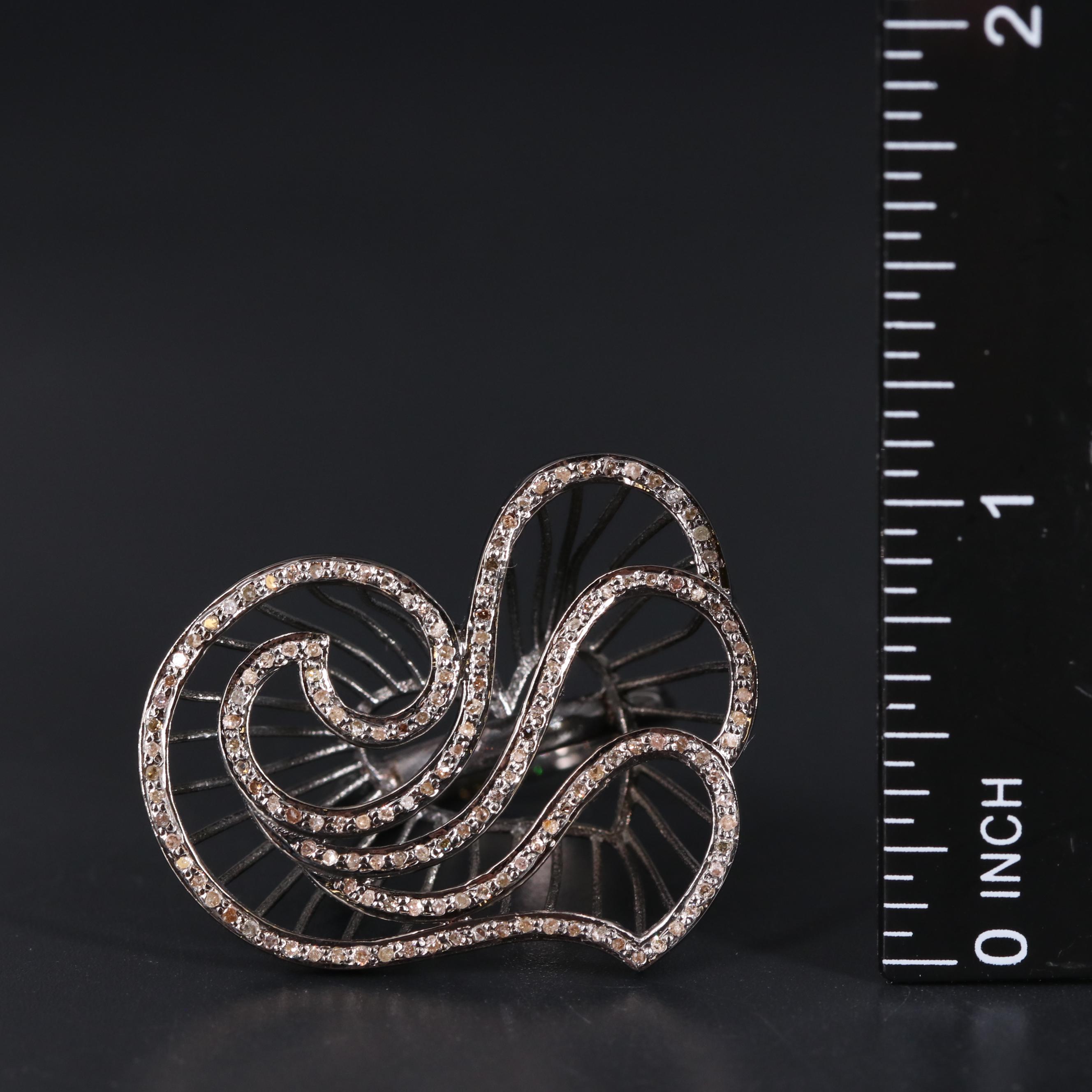 Sterling Silver Abstract Ring with Raised Cage Setting Including Gemstones