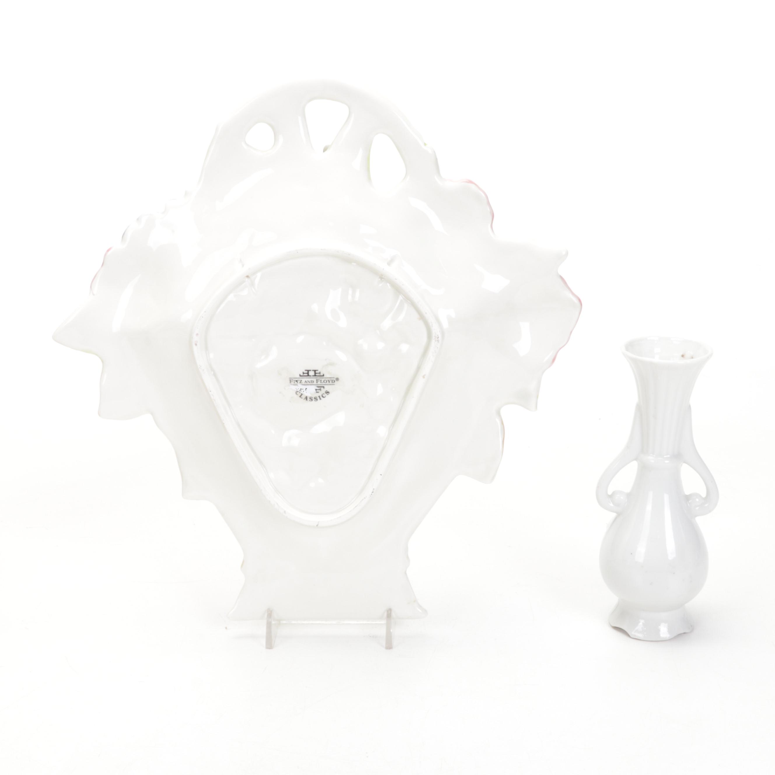 Fitz & Floyd Floral Basket Tray with Other Cat Figurines and Table Accessories