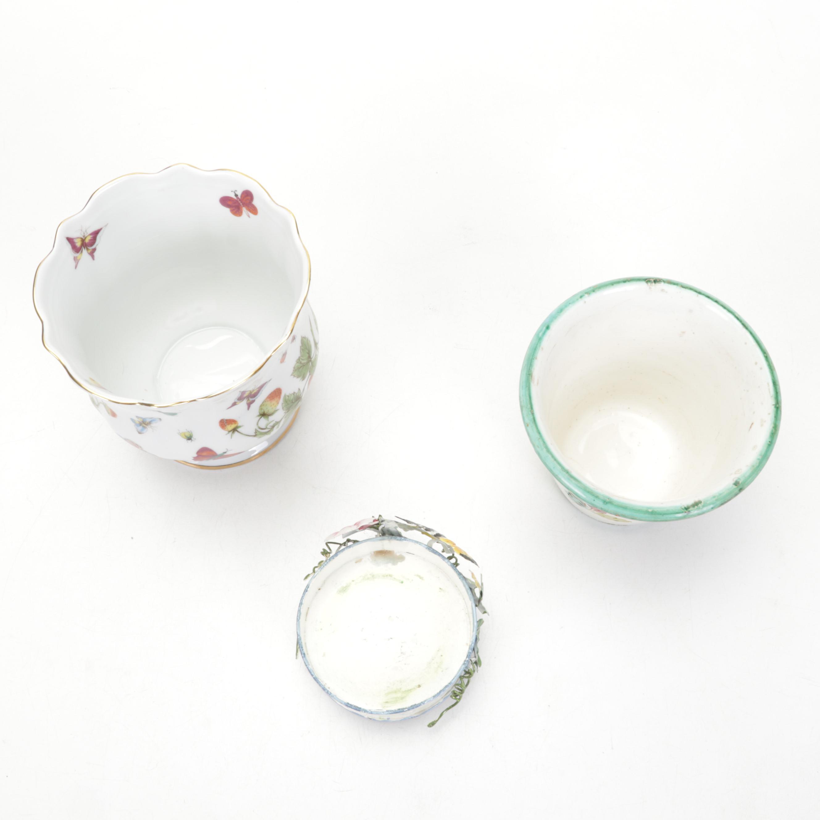 Fitz & Floyd Floral Basket Tray with Other Cat Figurines and Table Accessories