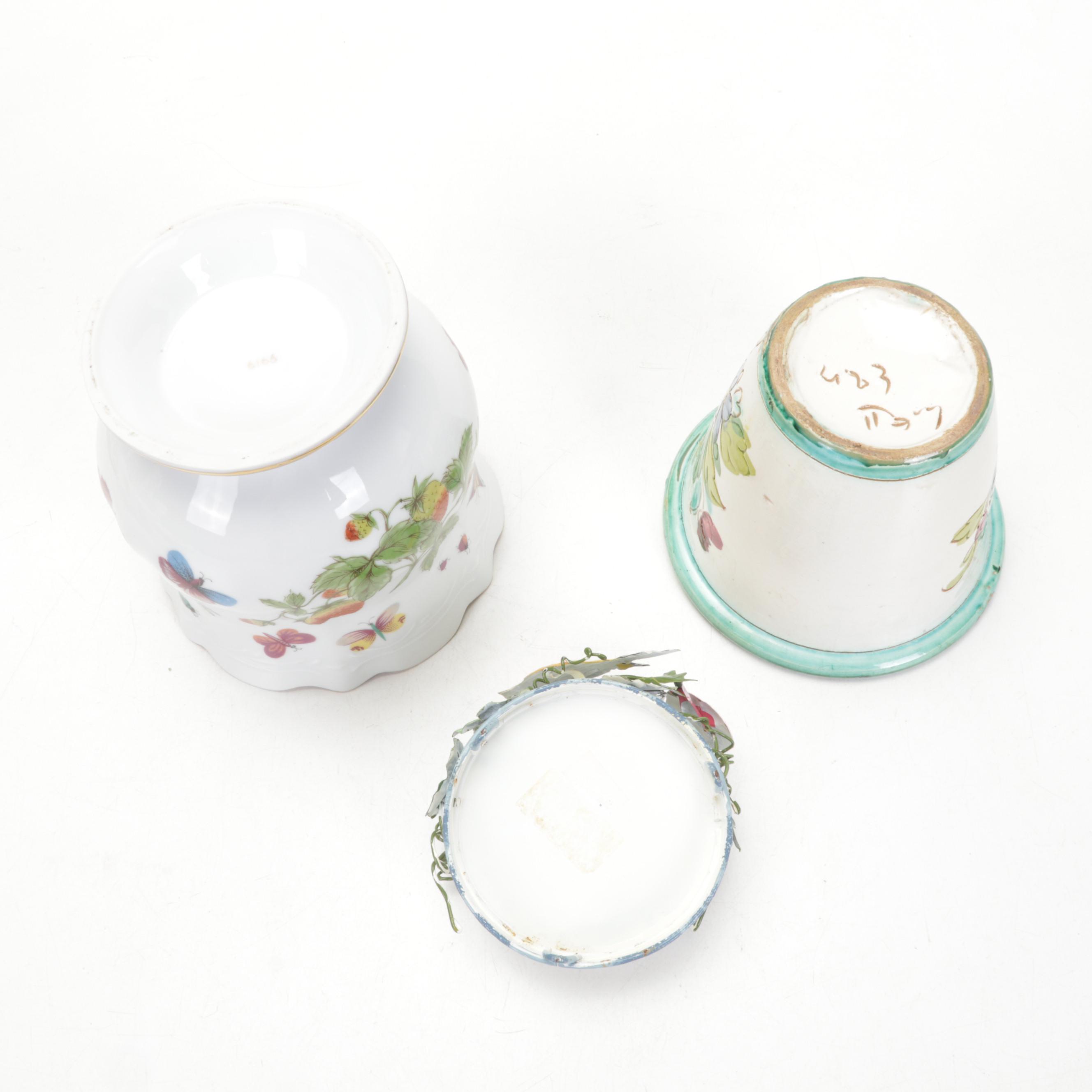 Fitz & Floyd Floral Basket Tray with Other Cat Figurines and Table Accessories