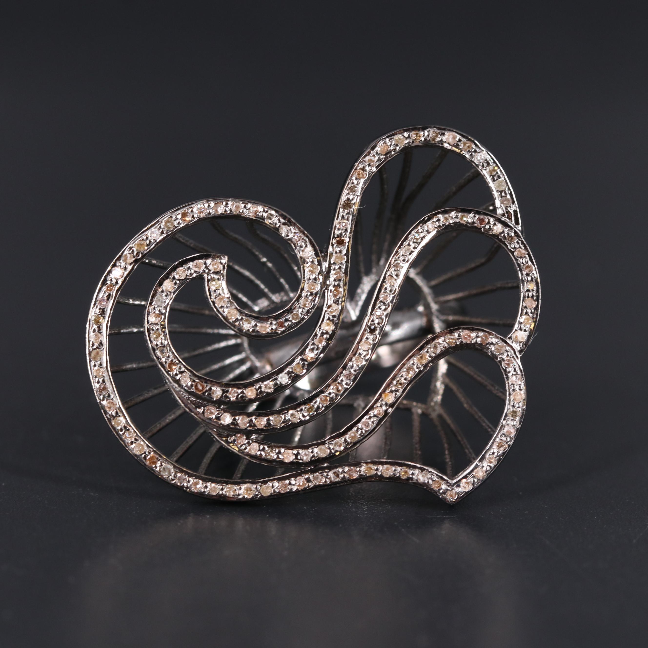 Sterling Silver Abstract Ring with Raised Cage Setting Including Gemstones