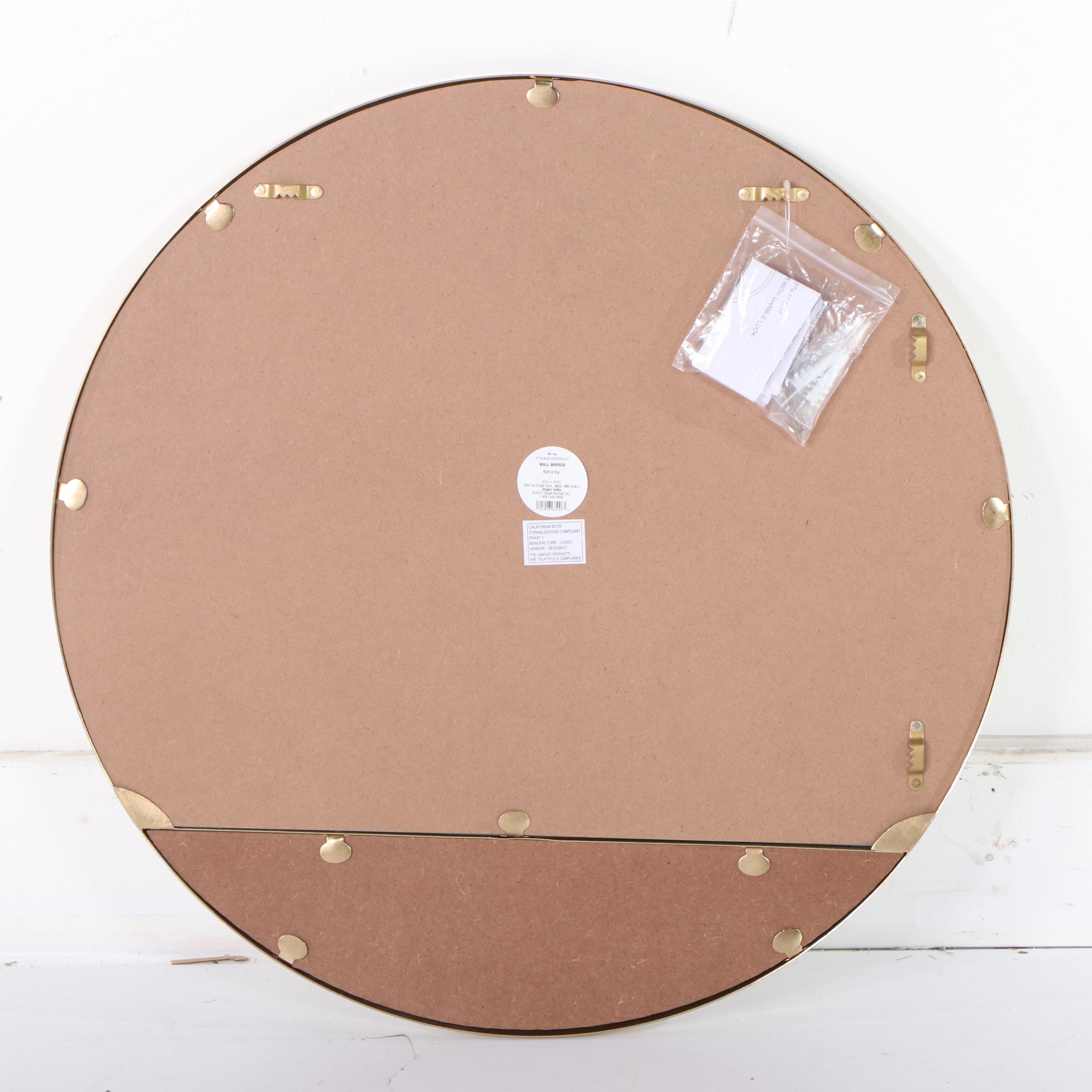 Threshold Modernist Gold Colored Metal and Faux Marble Round Wall Mirror