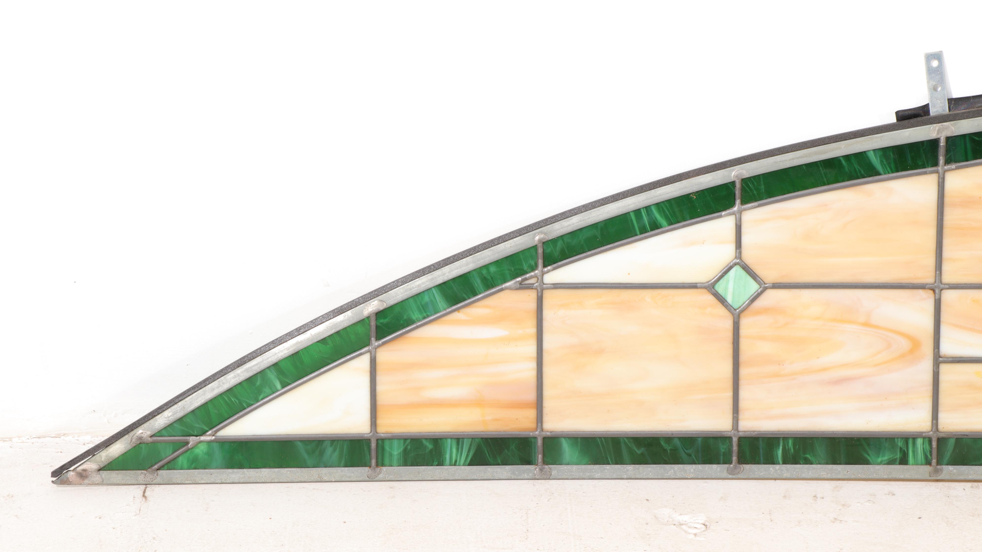 Arts & Crafts Arch Top Slag Glass Wide Transom Window Insert