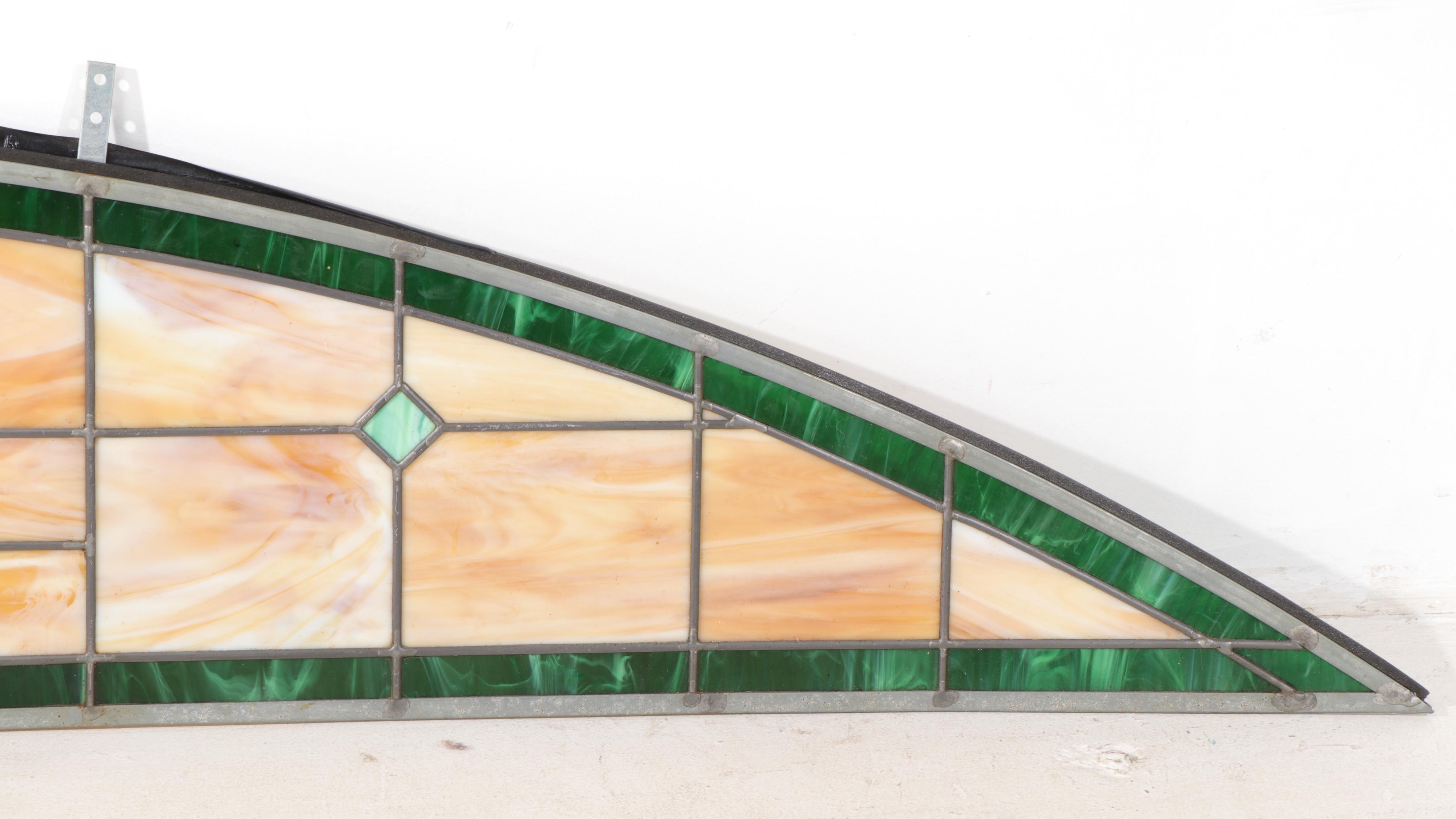 Arts & Crafts Arch Top Slag Glass Wide Transom Window Insert