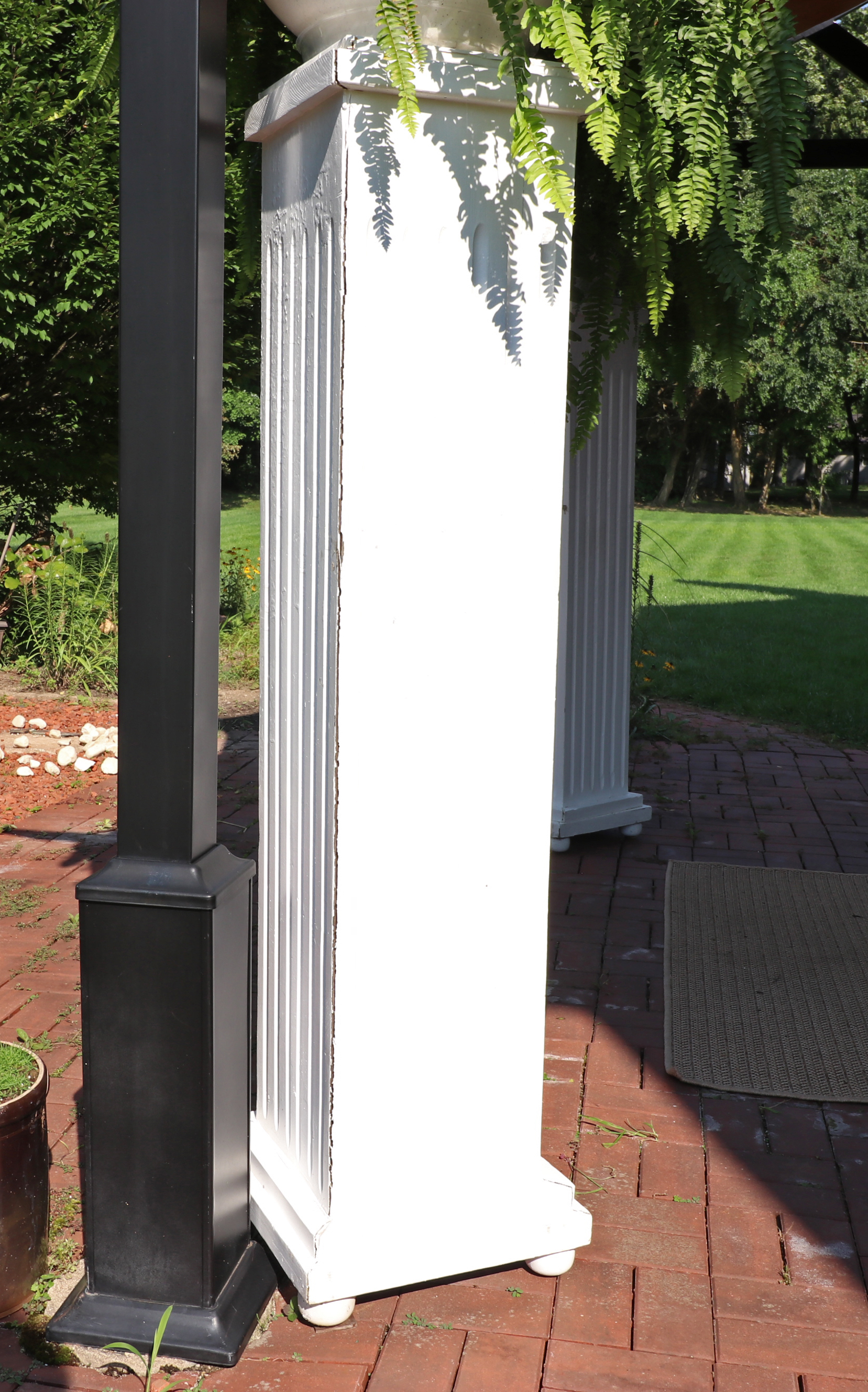Pair of Painted Wood Fluted Pillar Columns with Planters