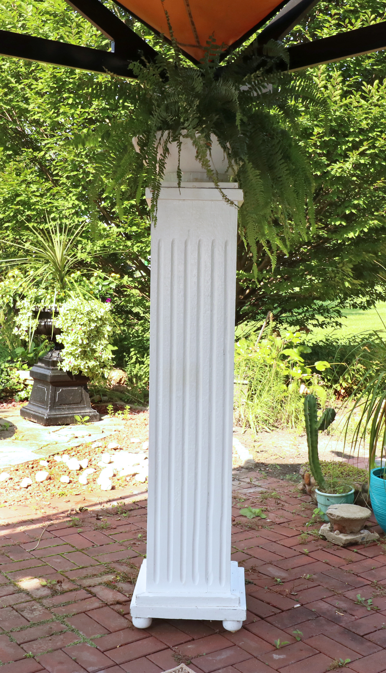 Pair of Painted Wood Fluted Pillar Columns with Planters