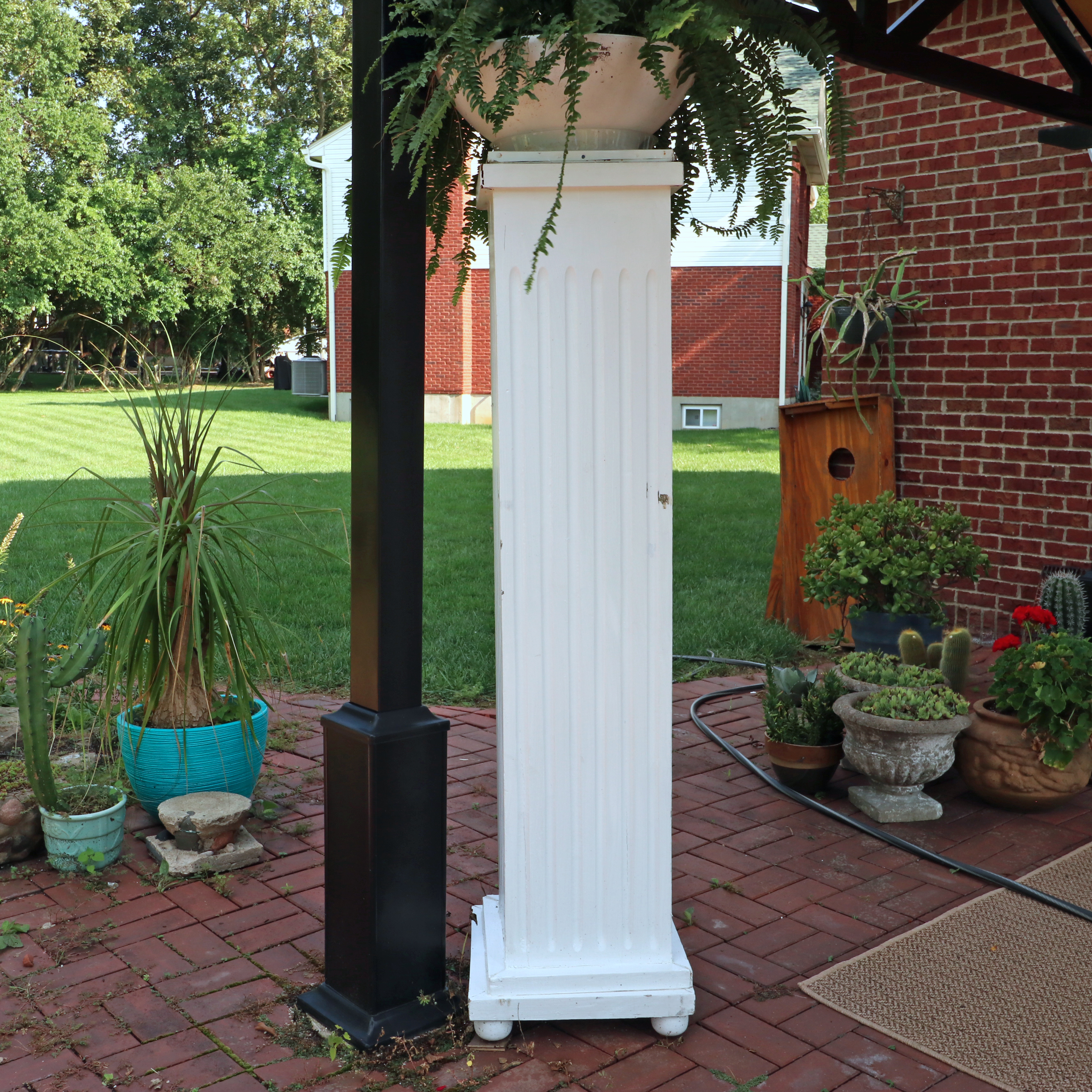 Pair of Painted Wood Fluted Pillar Columns with Planters