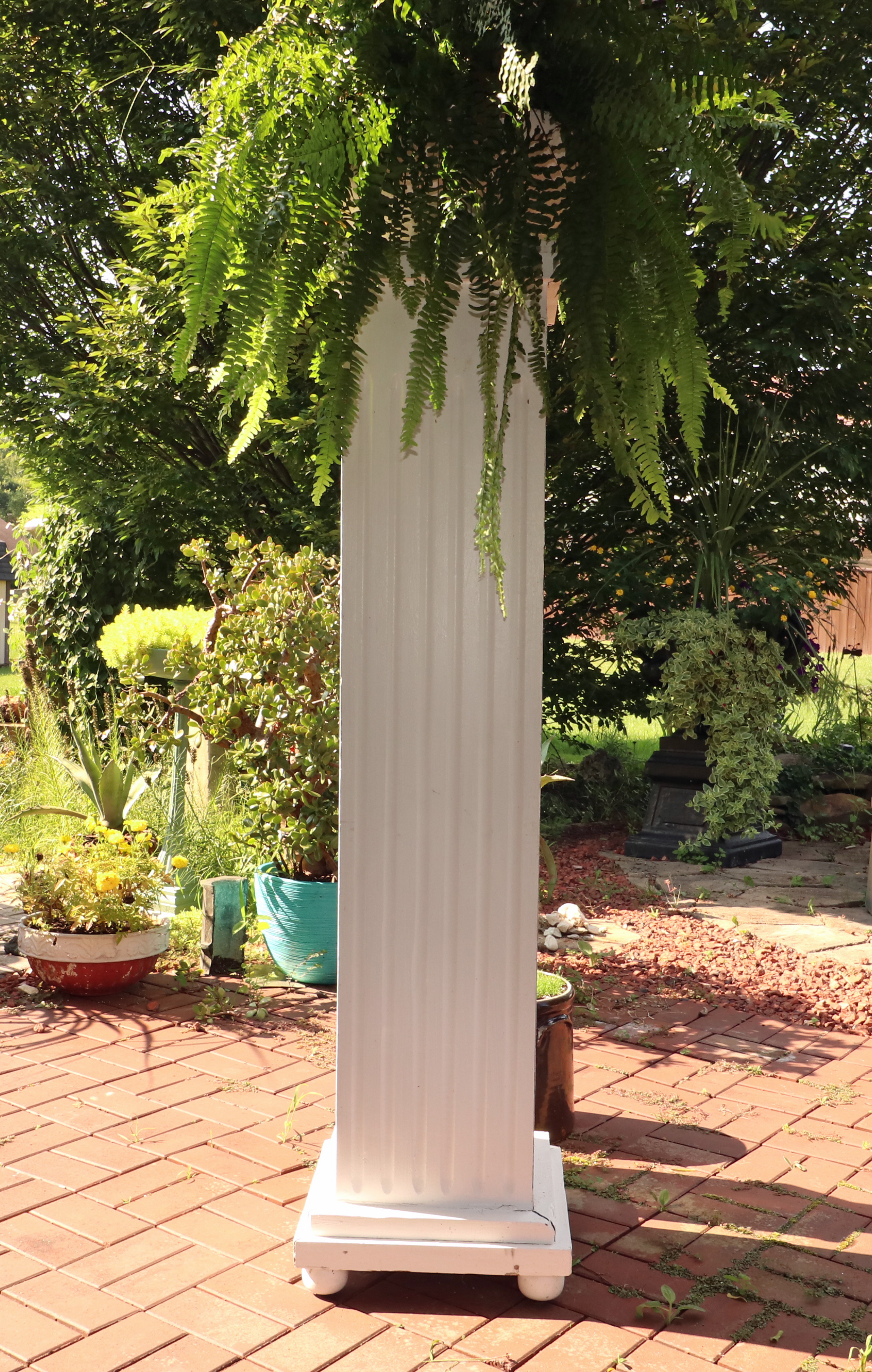 Pair of Painted Wood Fluted Pillar Columns with Planters
