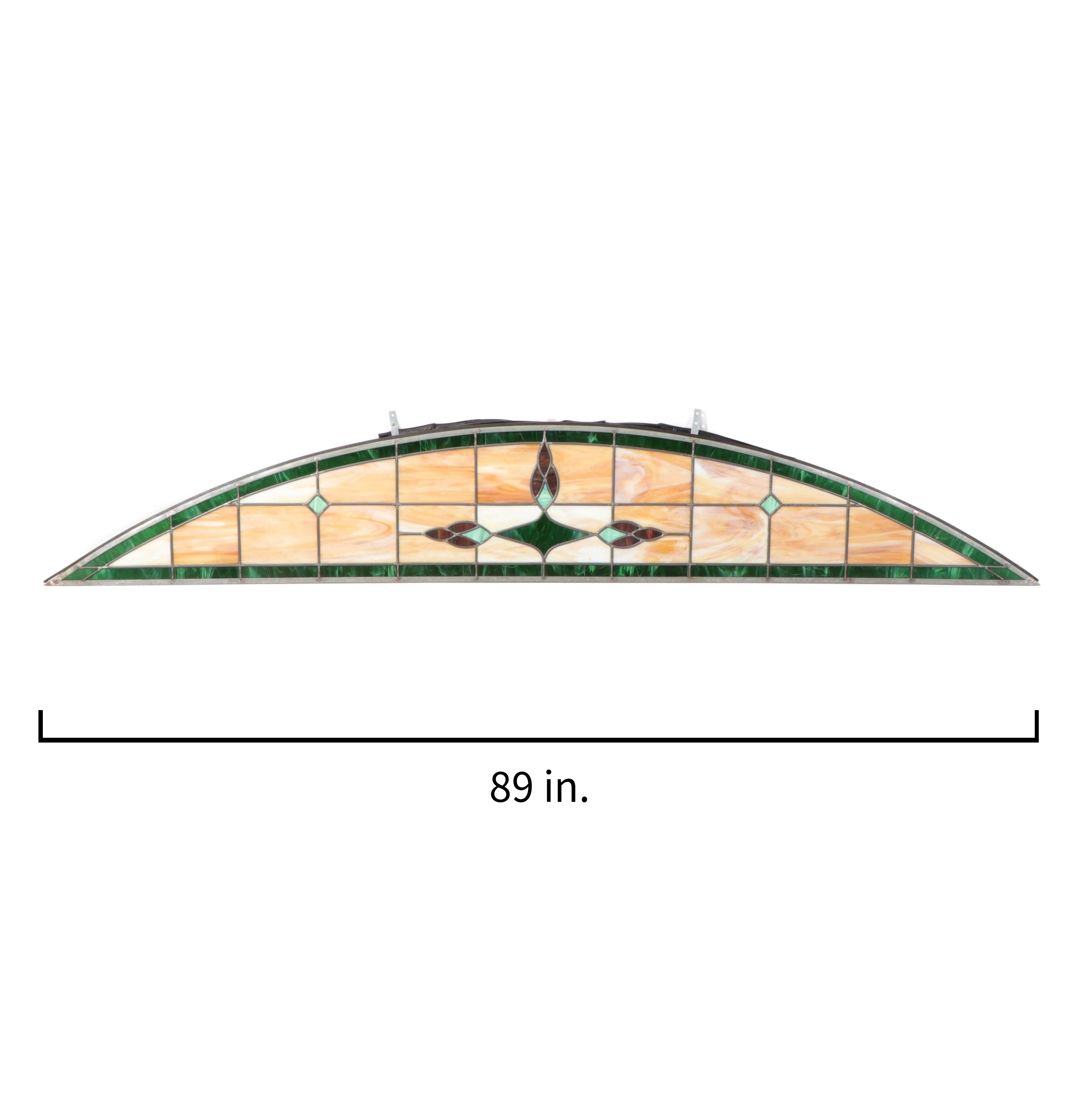 Arts & Crafts Arch Top Slag Glass Wide Transom Window Insert