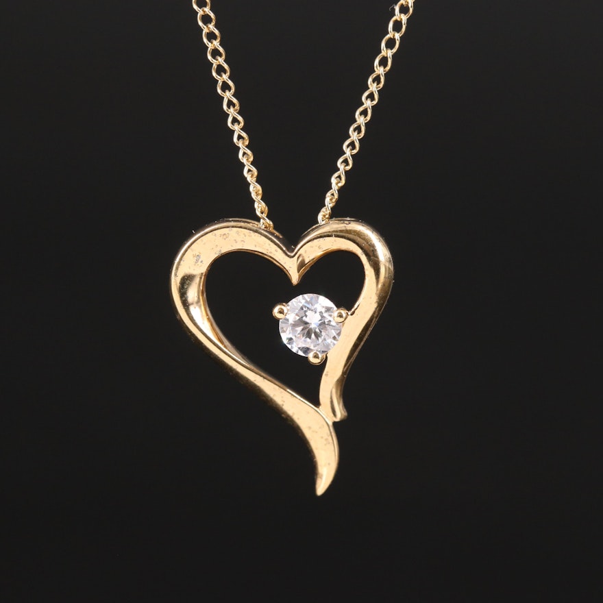 Sterling Cubic Zirconia Heart Pendant on Gold-Filled Chain Necklace